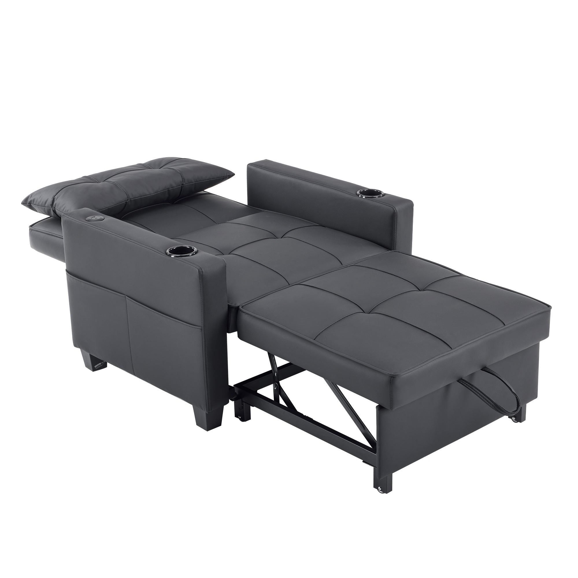 Logidon 3-in-1 uitschuifbare slaapbank, fauteuil, zwarte USB-bekerhouder