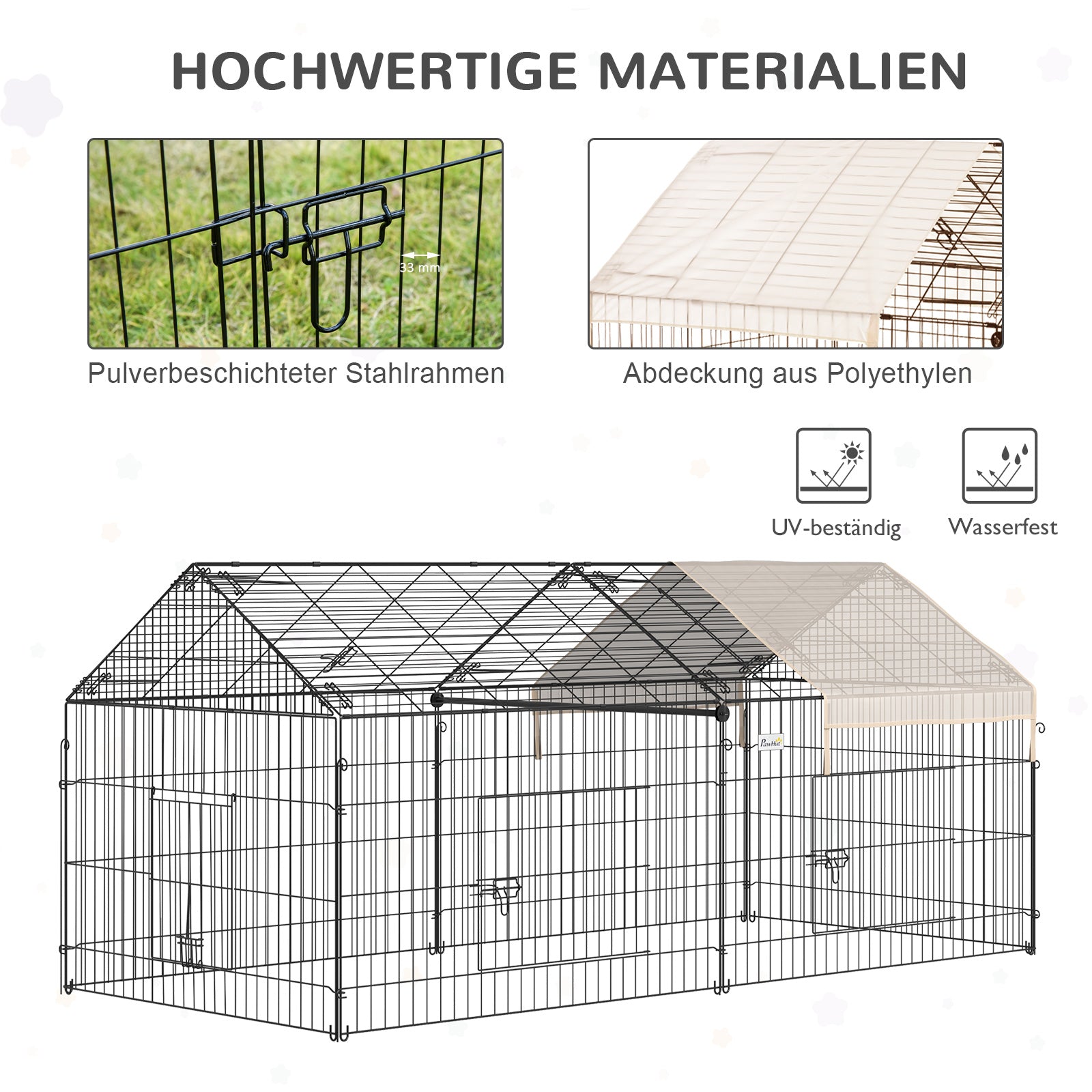 Logidon buitenverblijf met zonwering voor kleine dieren 220x103x103 cm