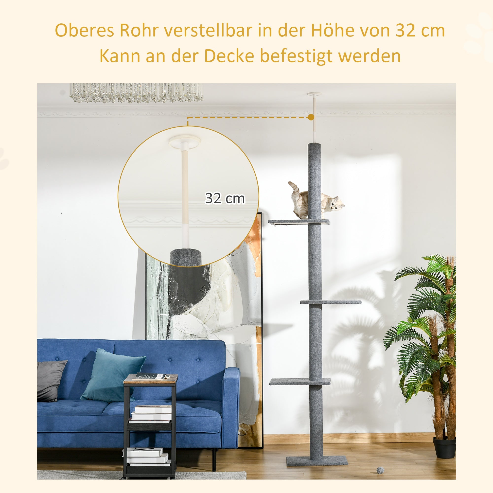 Logidon in hoogte verstelbare krabpaal grijs plafond hoog 228-260 cm