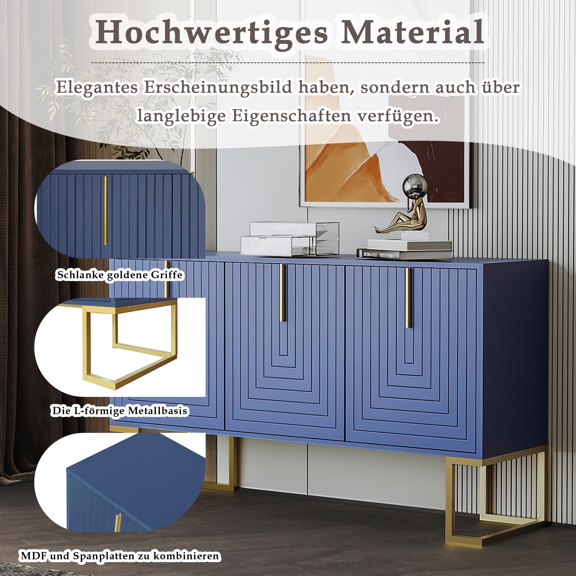 Logidon marineblauw dressoir met 3 deuren en verstelbare planken