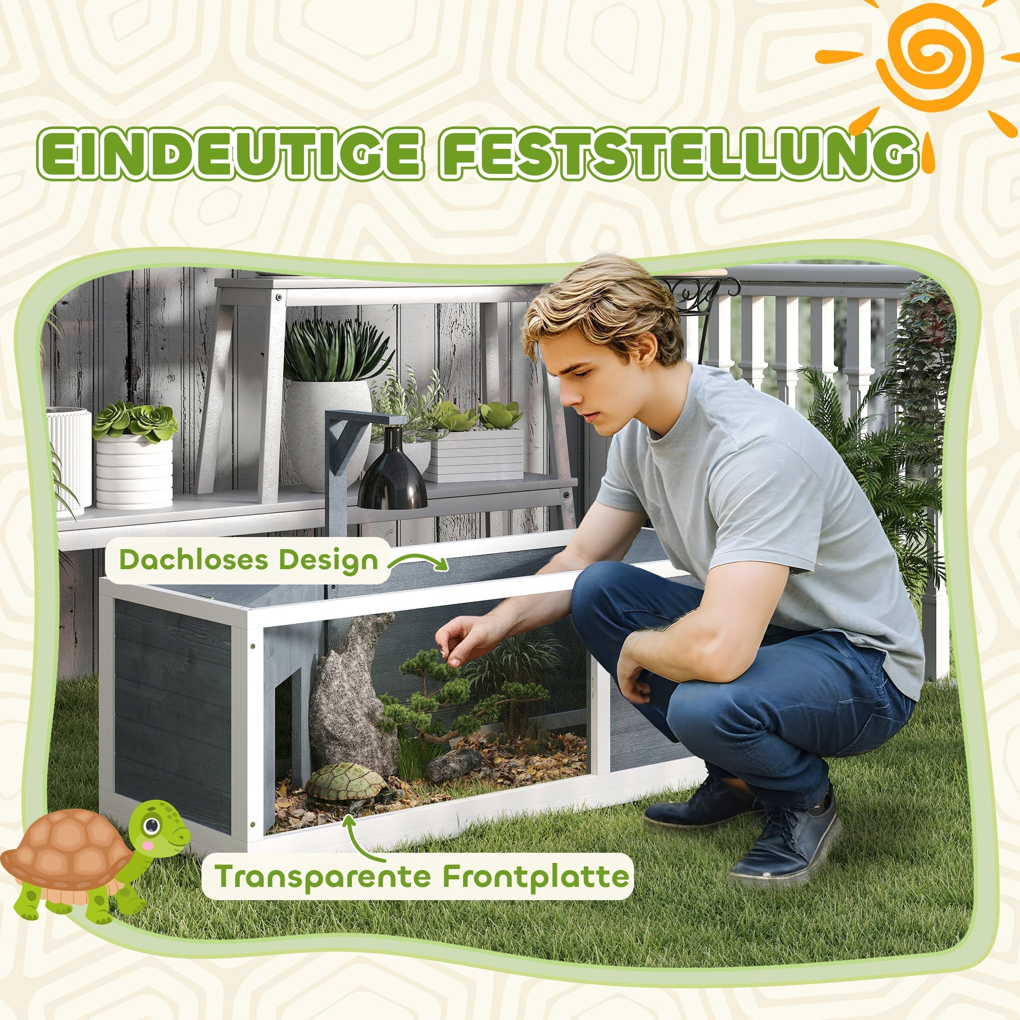 Logidon Schildpaddenhuis Hout Grijs 120x50x40 cm Twee hoofdhuizen