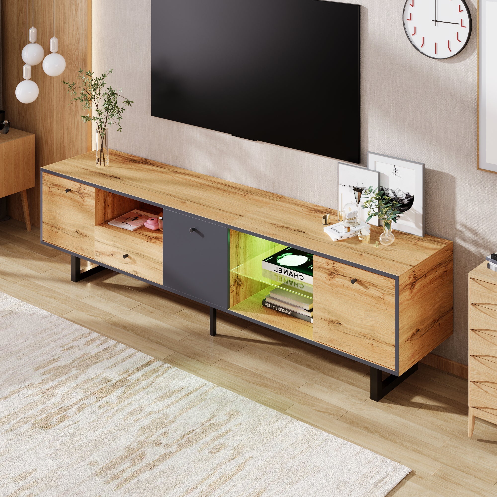 Logidon lowboard tv-meubel met LED-lichteffect natuurlijke houtlook