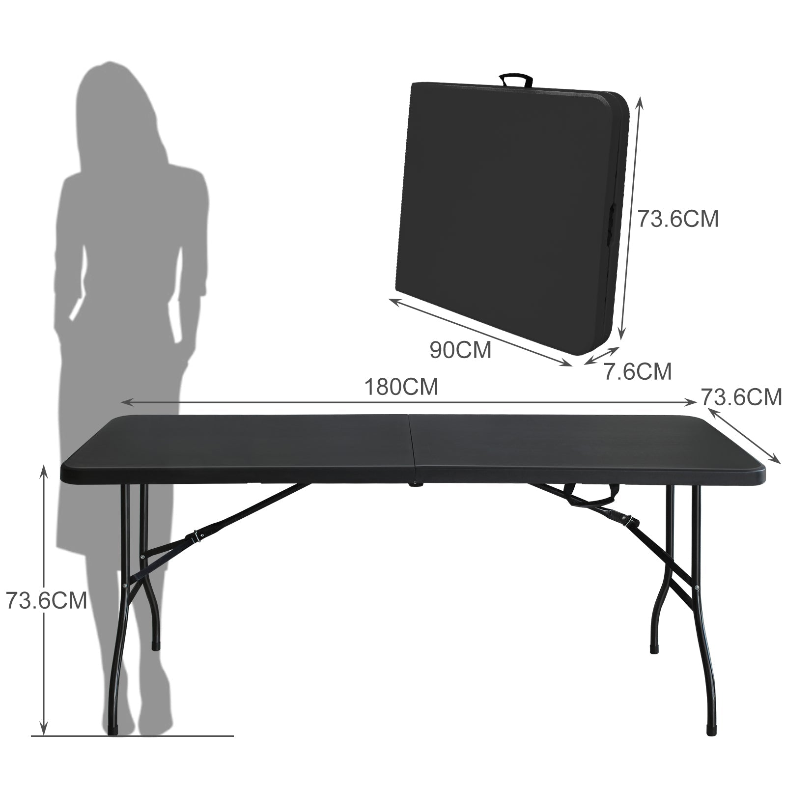 Logidon 180 cm klaptafel heavy duty zwart met handvat