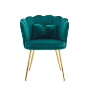 Logidon Set van 4 Fluwelen Stoelen Groen met Bladdesign en Gouden Poten