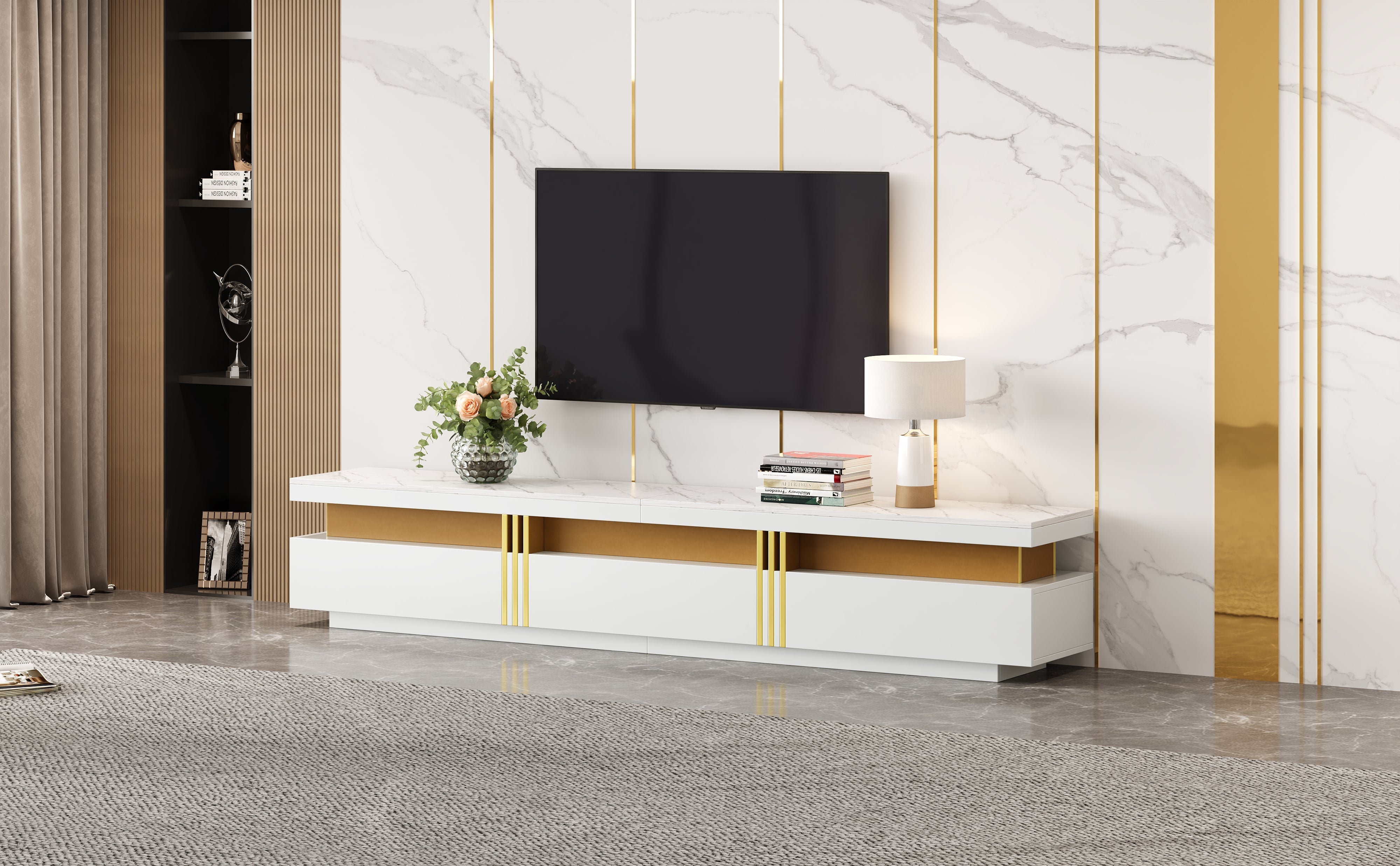 Logidon TV-meubel 200 cm marmerlook drie lades kabelmanagement