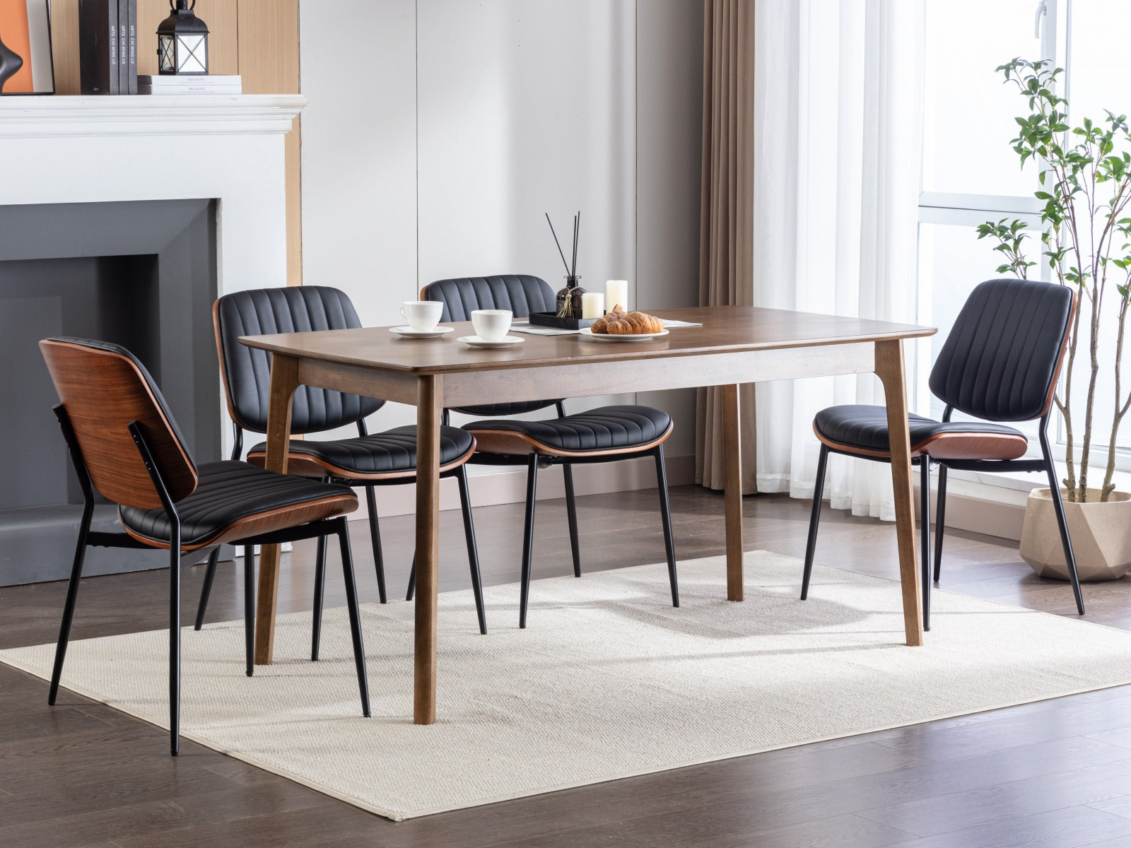 Logidon Eettafel Stoelenset 2 Mid Century Retro Kunstleer Zwart PU