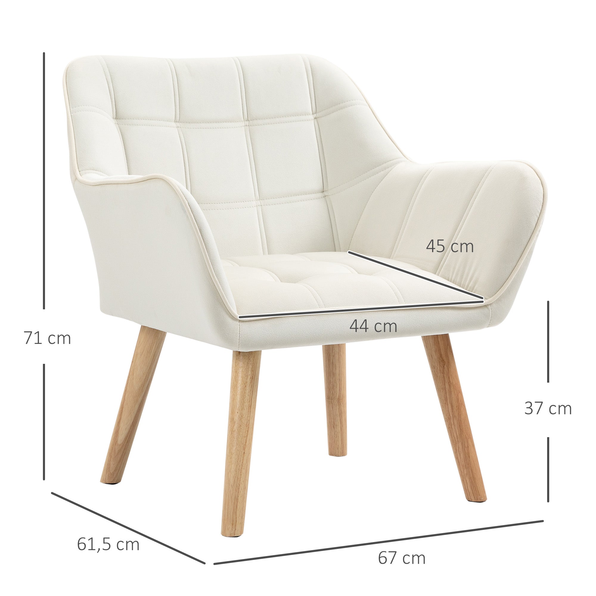Logidon enkele stoel relaxstoel fluweellook houten poten crème
