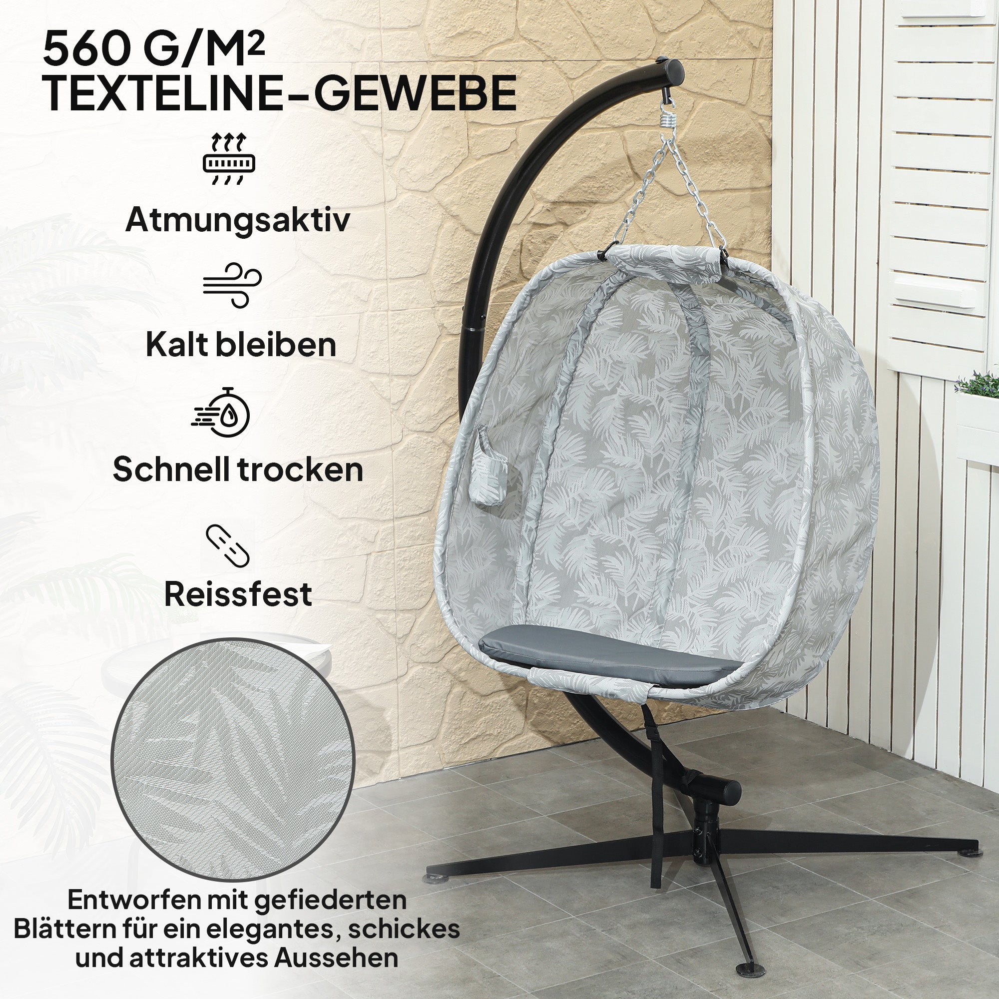 Logidon Eivormige Hangstoel Met Frame En Dikke Kussens Grijs