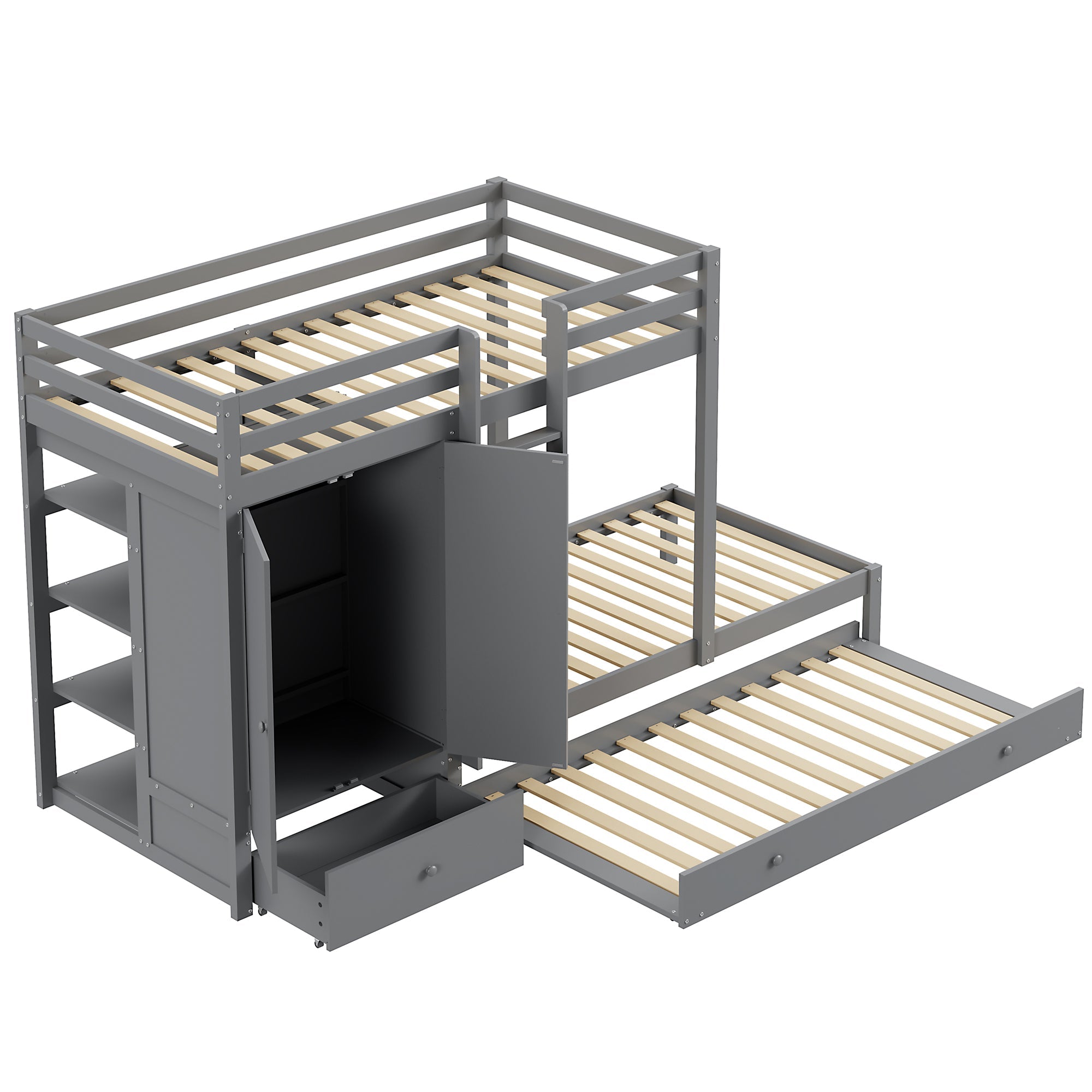 Logidon stapelbed massief hout 90x200 cm grijs met uitschuifbaar bed