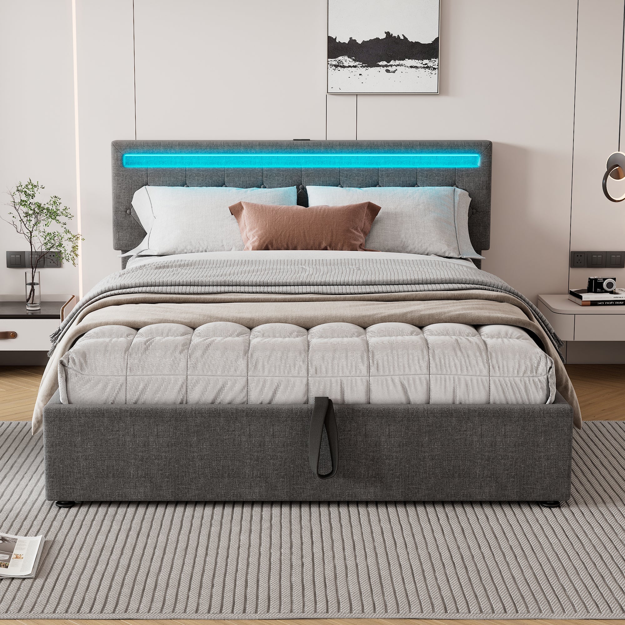 Logidon grijs gestoffeerd bed 160x200 cm met LED Ambient USB-C