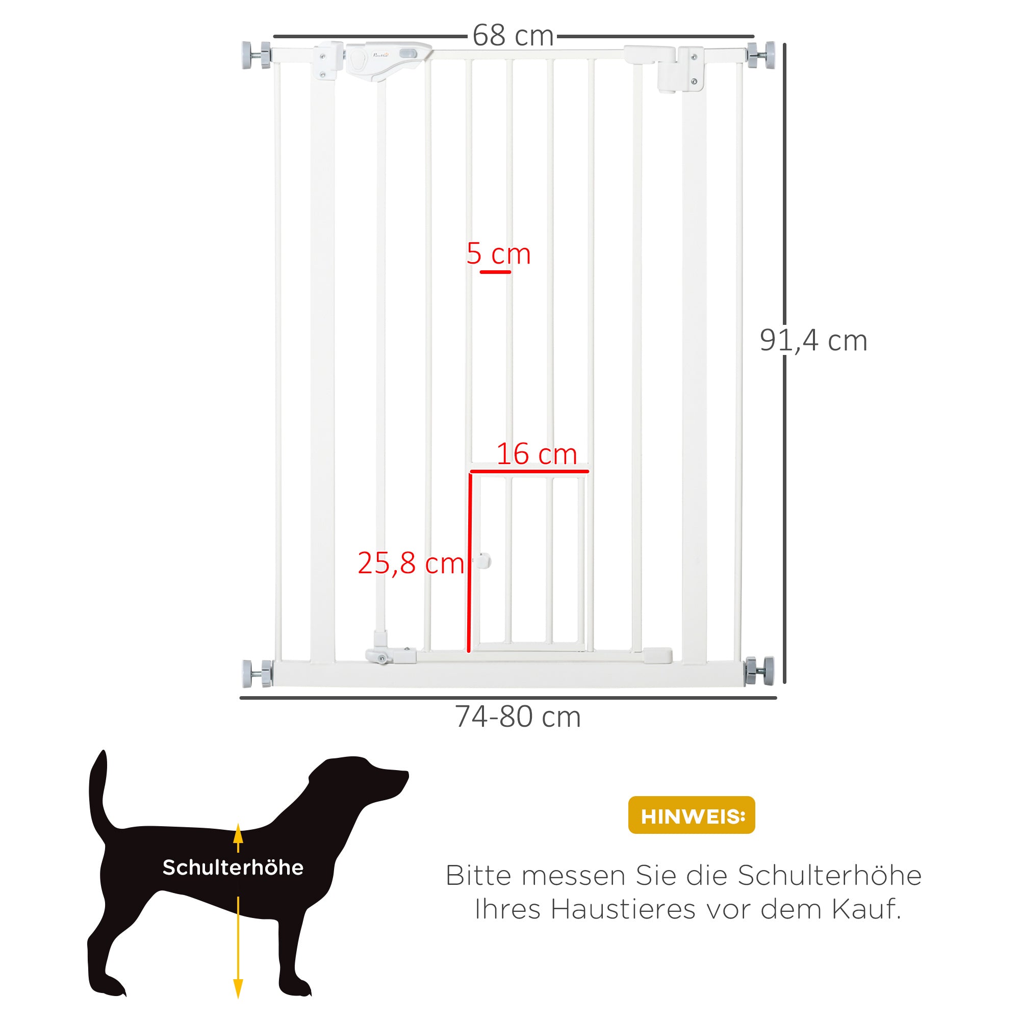 Logidon PawHut deurveiligheidshek automatisch sluitend 74-80 cm wit