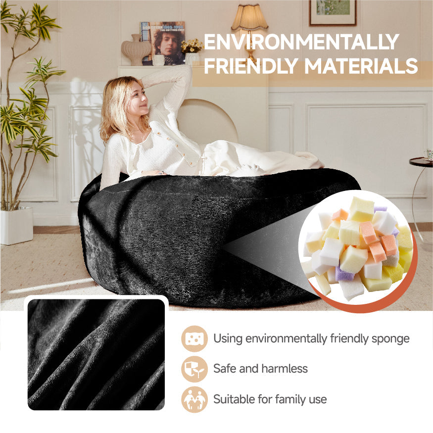 Logidon 6Ft Zitzak Comfortabele leesstoel voor volwassenen, zwart