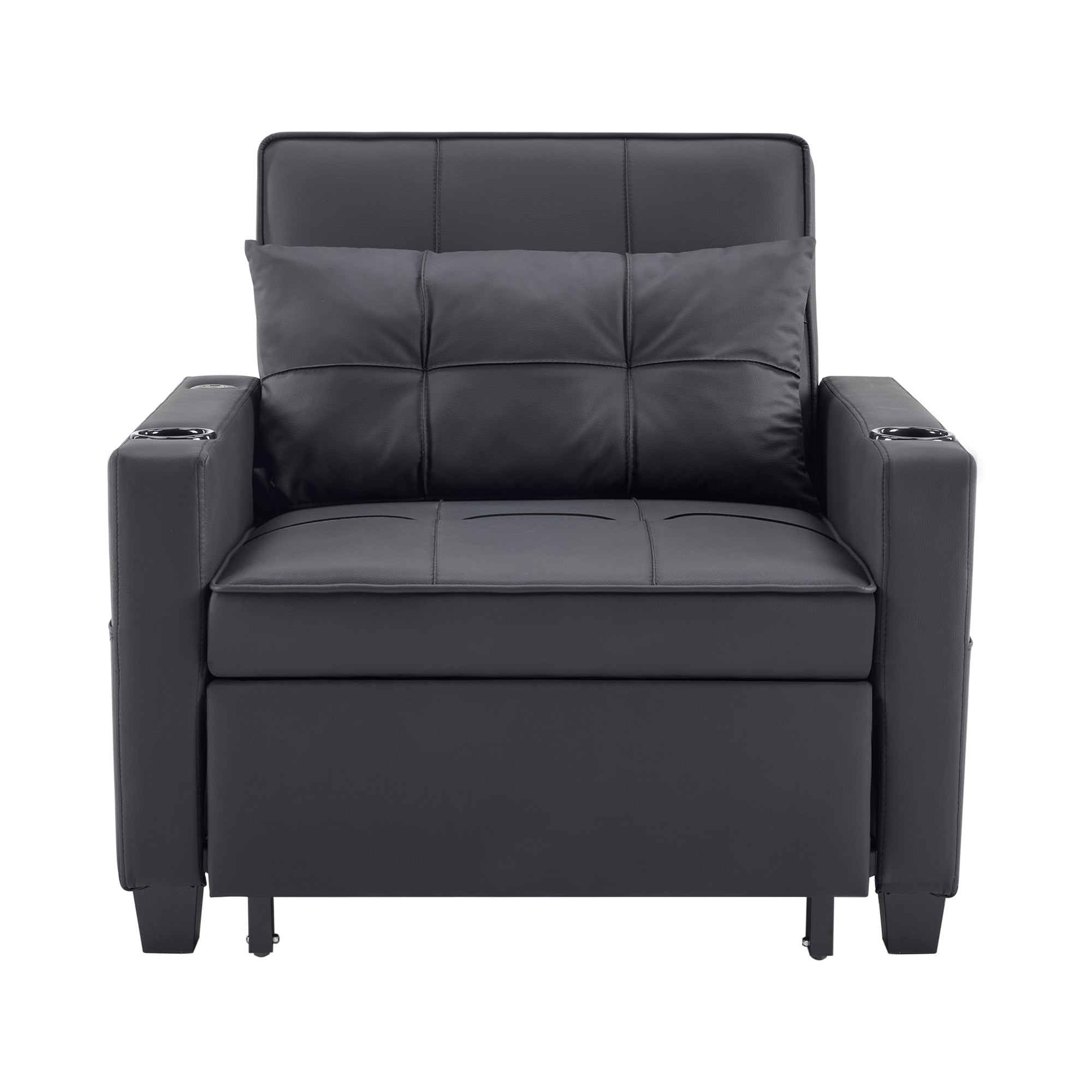 Logidon 3-in-1 uitschuifbare slaapbank, fauteuil, zwarte USB-bekerhouder