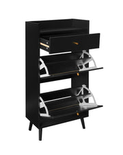 Logidon Schoenenkast Zwart Rotan Look Twee Deuren 60 cm Lengte
