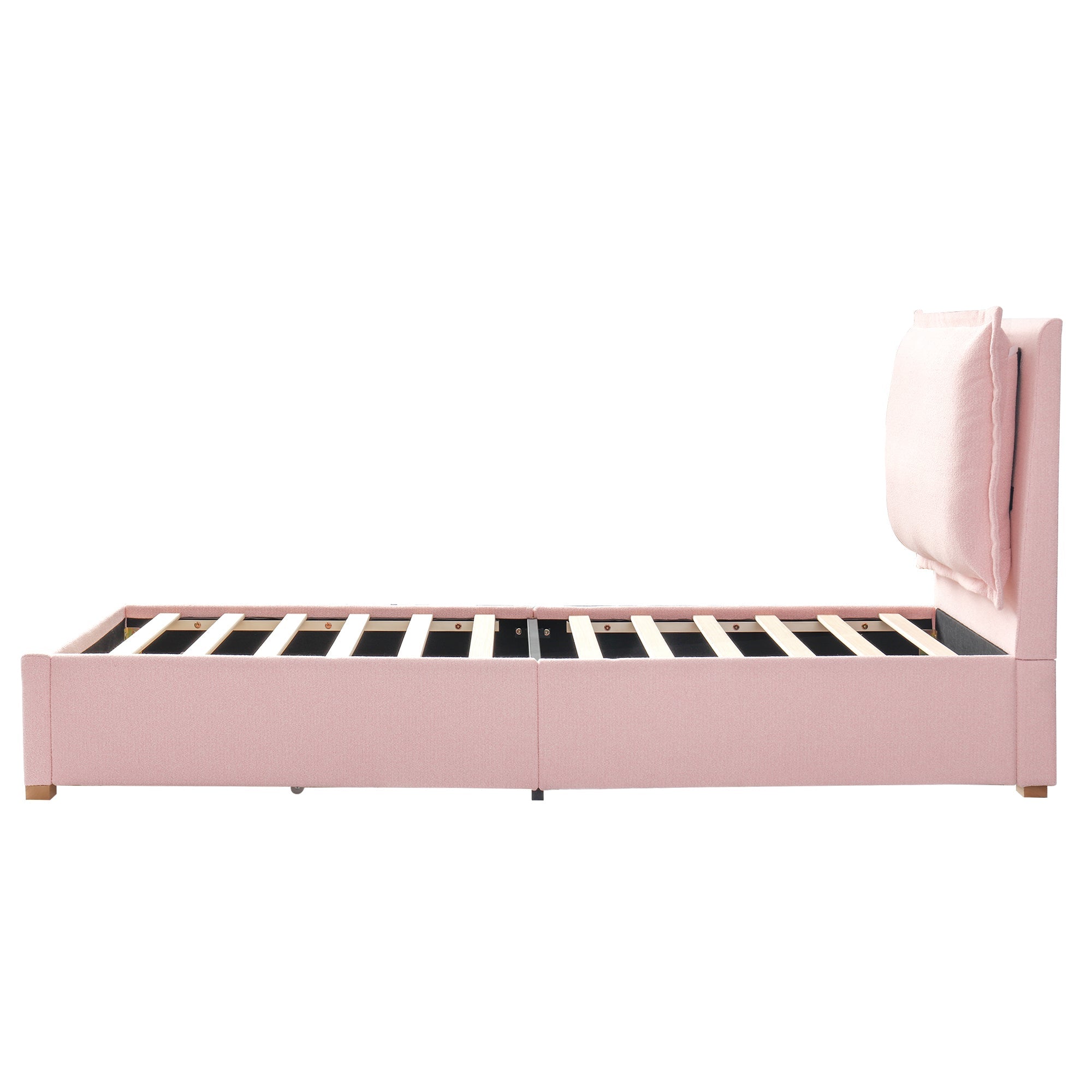 Logidon gestoffeerd bed 90x200 roze chenille met opbergruimte en lattenbodem