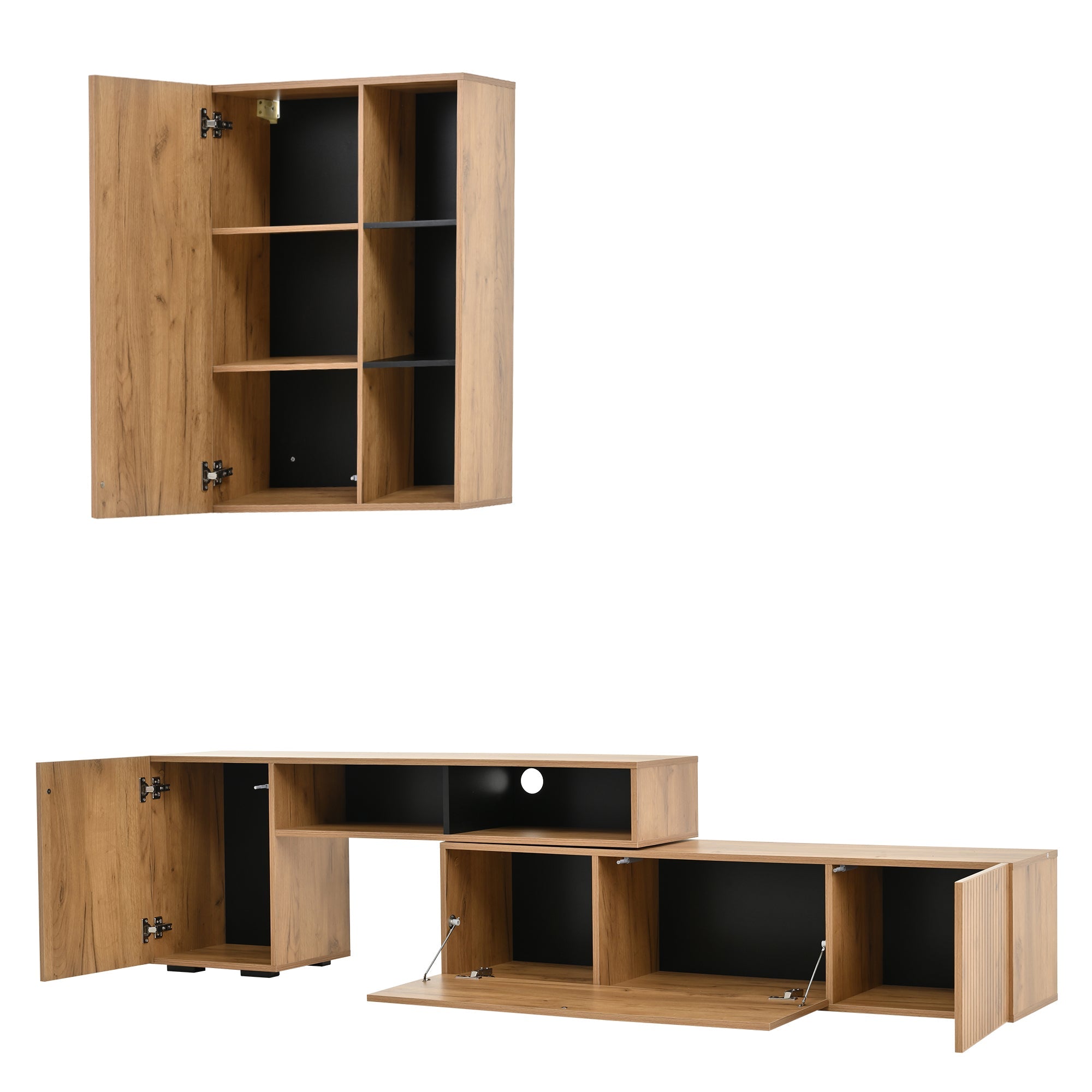 Logidon TV wall unit set display case two parts up to 265 cm oak black