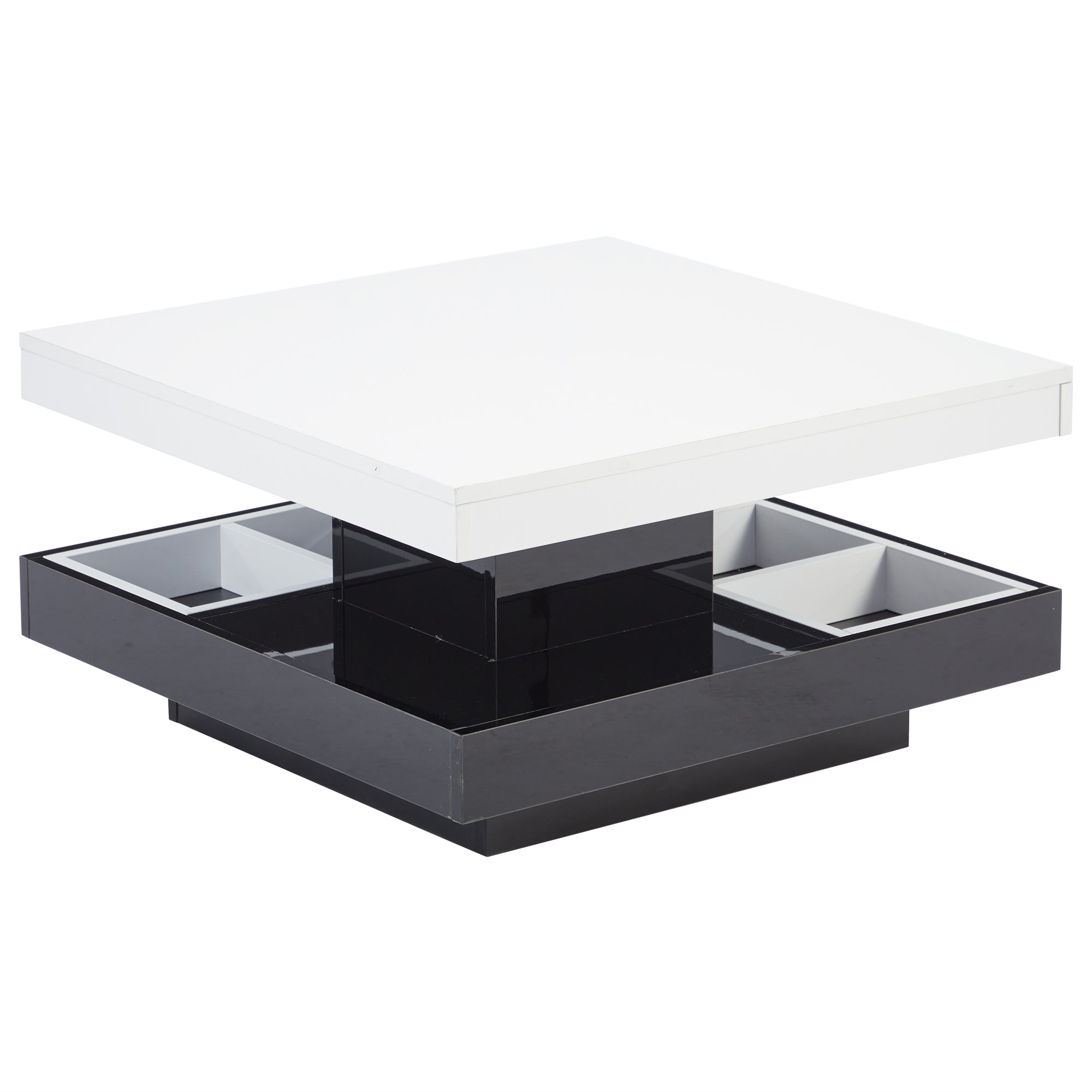 Logidon Draaibare Salontafel Wit Blad Zwart Onderstel 70x70x36