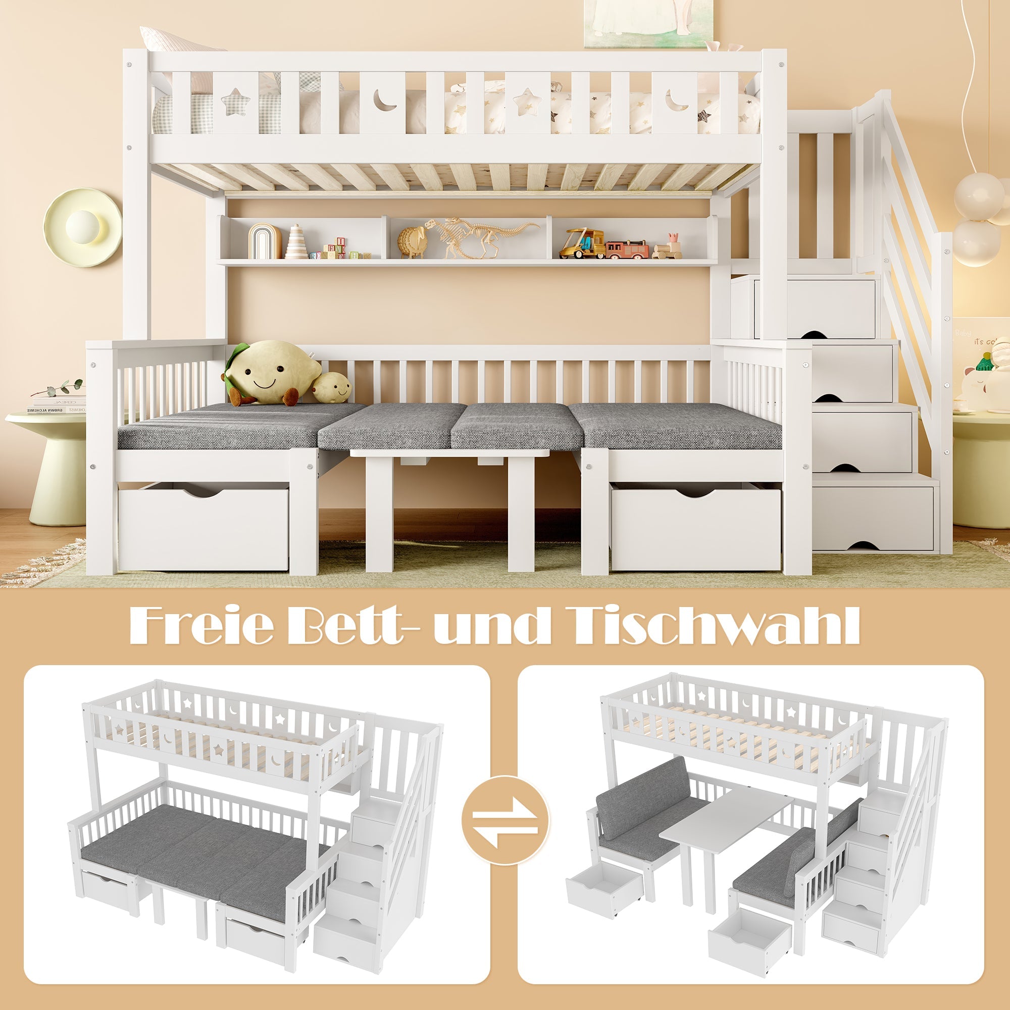 Logidon hoogslaper 90x200 cm wit 2-in-1 bed en bureau
