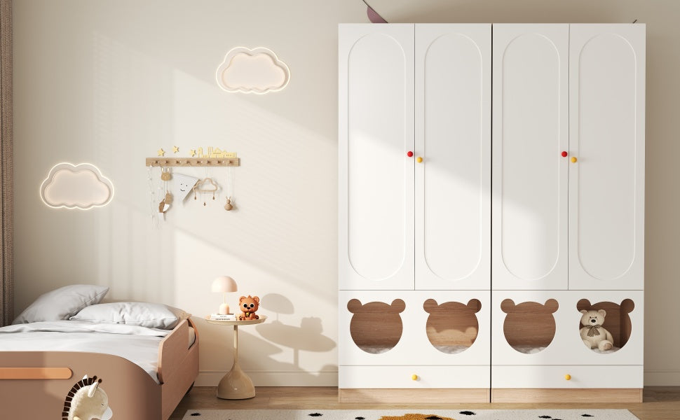 Logidon kinderkledingkast wit naturel hout met kattenmand 80x50x200cm