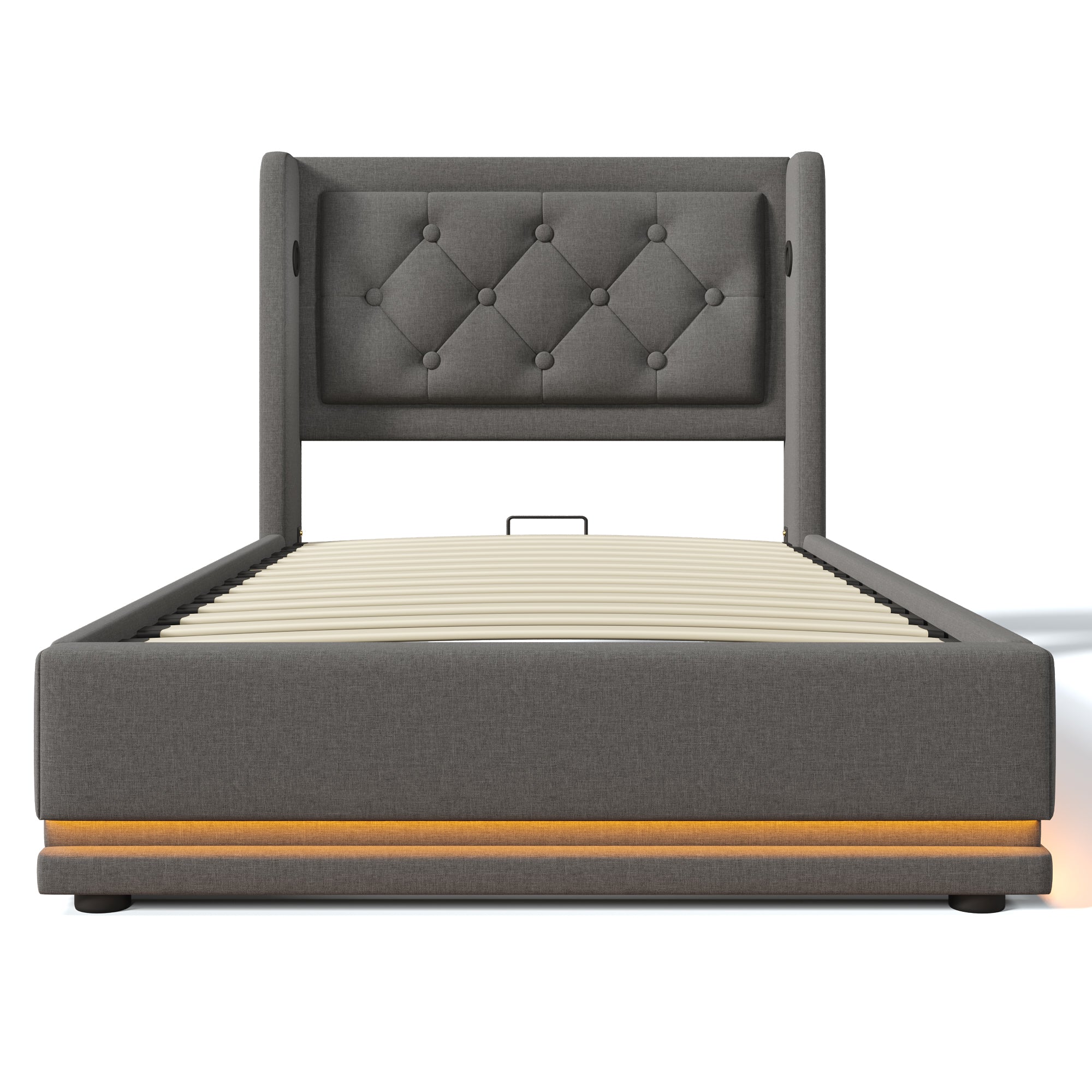 Logidon gestoffeerd bed 90x200 cm grijs met opbergruimte USB C oplaadfunctie LED