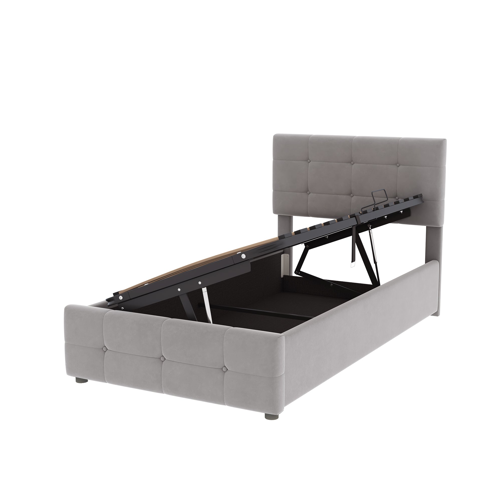 Logidon gestoffeerd bed 90x200 cm grijs fluweel met hydraulische opbergruimte