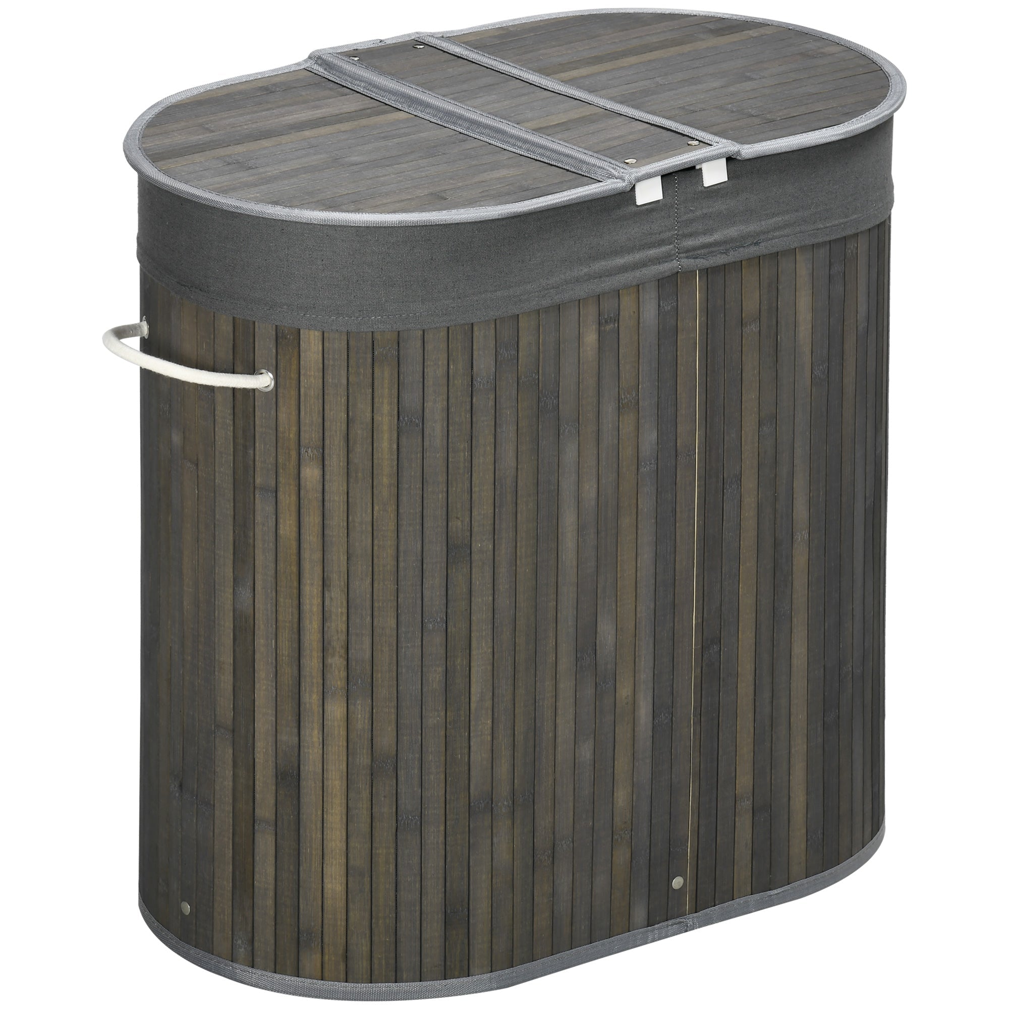 Logidon Bamboe Wasmand 100L Met Deksel 2 Afneembare Zakken Grijs