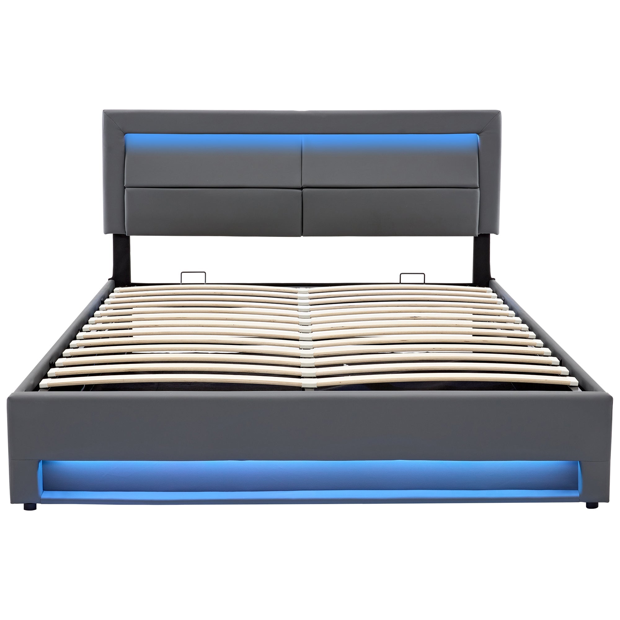 Logidon upholstered bed 140x200 gray with USB charging port LED storage space