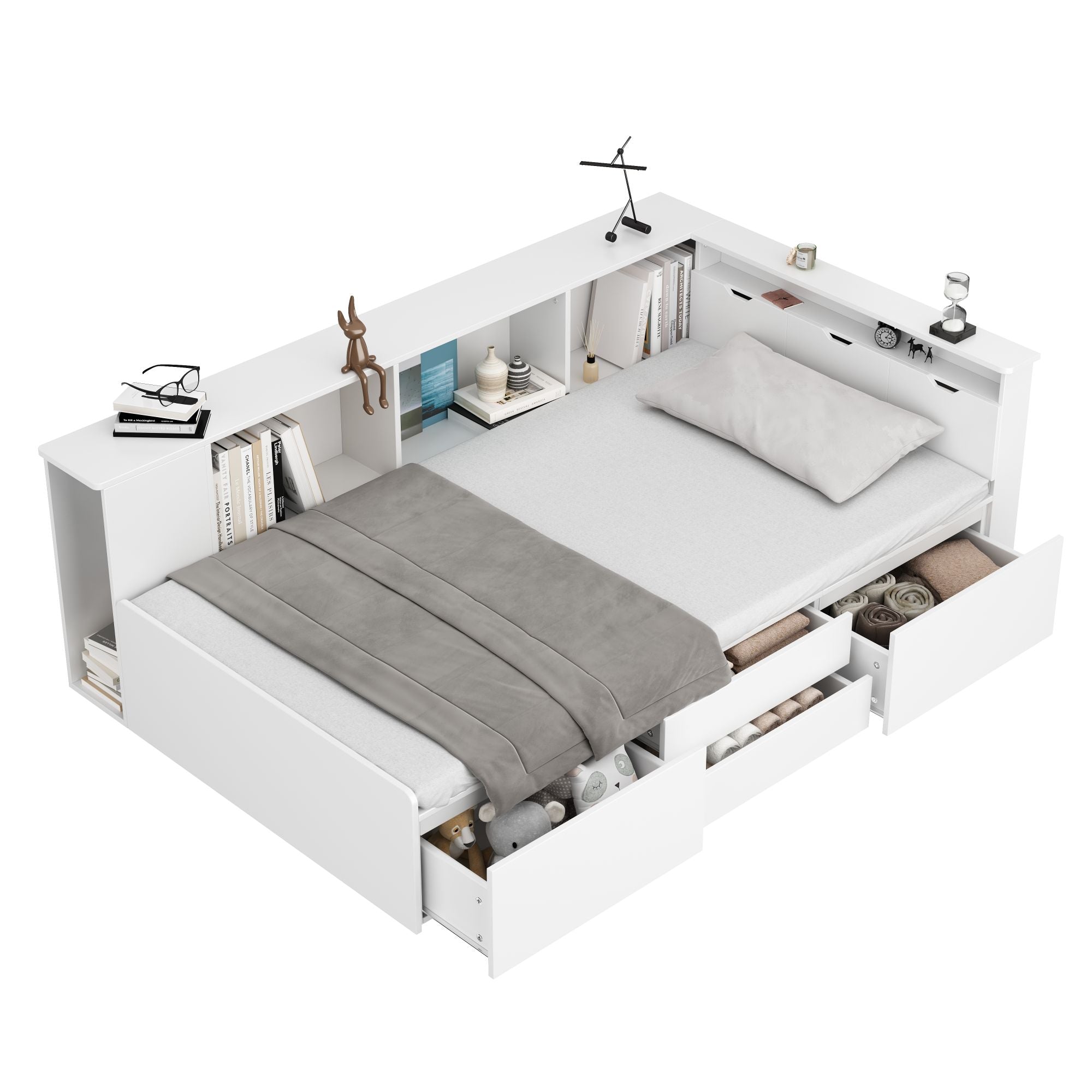 Logidon kinderbed 90x200 cm wit met opbergruimte en boekenkast