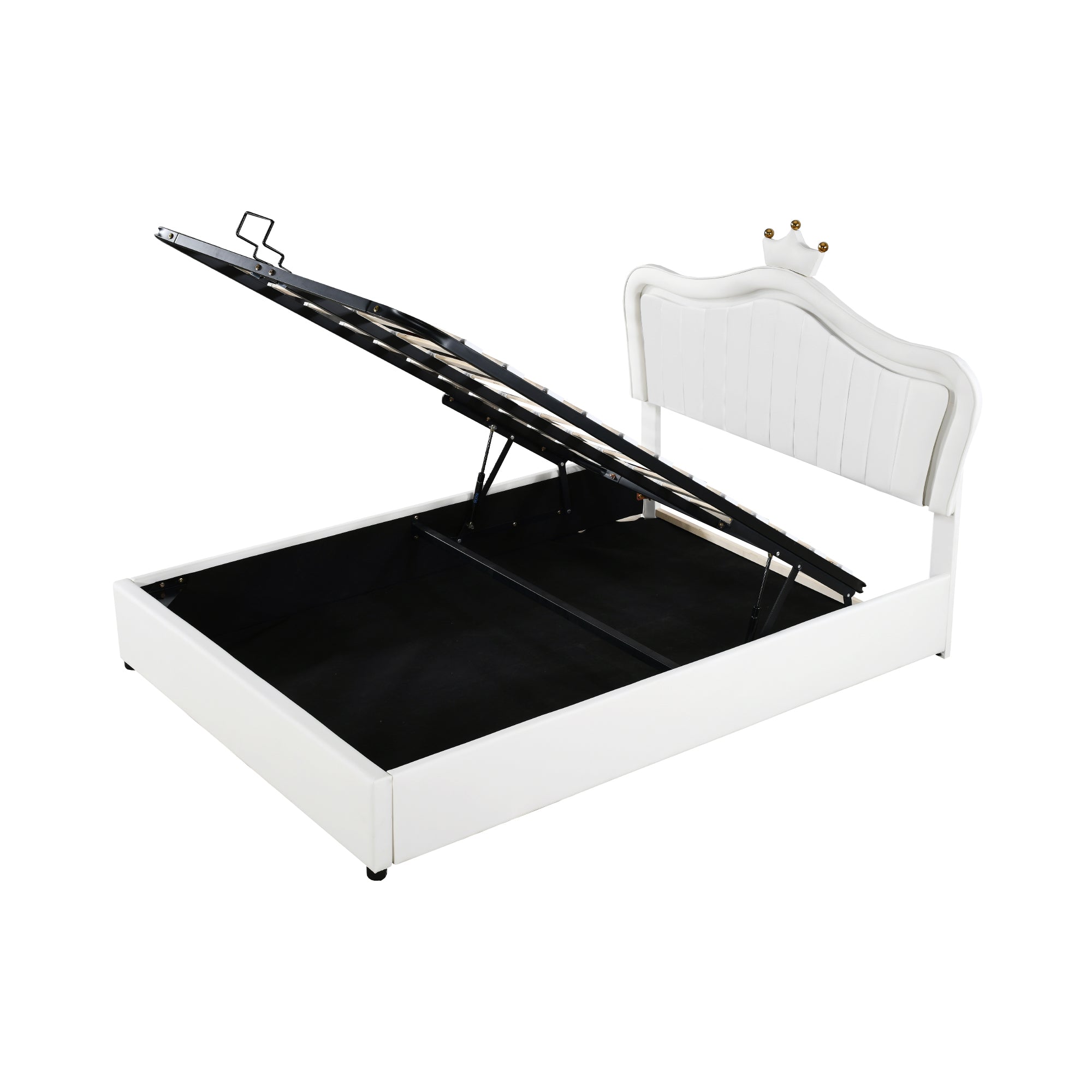 Logidon kinderbed 140 x 200 cm gestoffeerd bed met opbergruimte LED wit