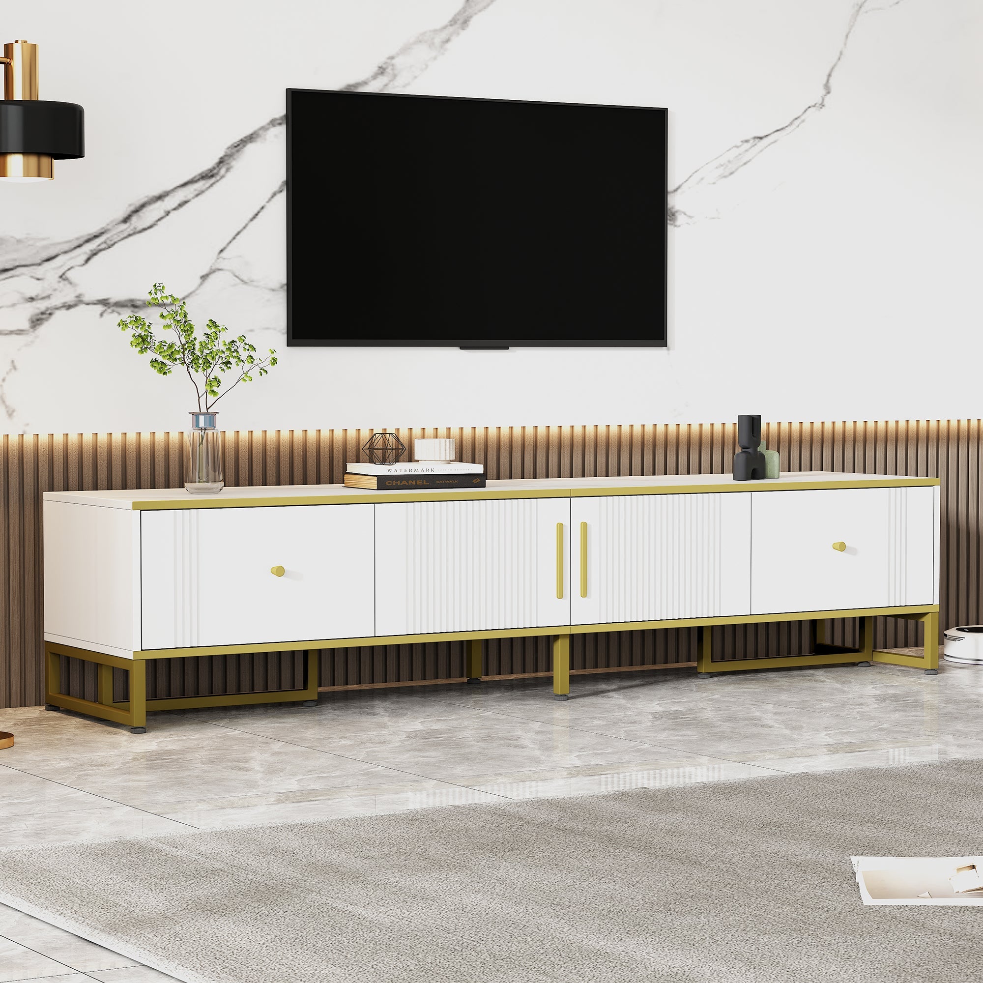 Logidon Elegant Wit TV-meubel 180x40x40 cm Gouden Trim