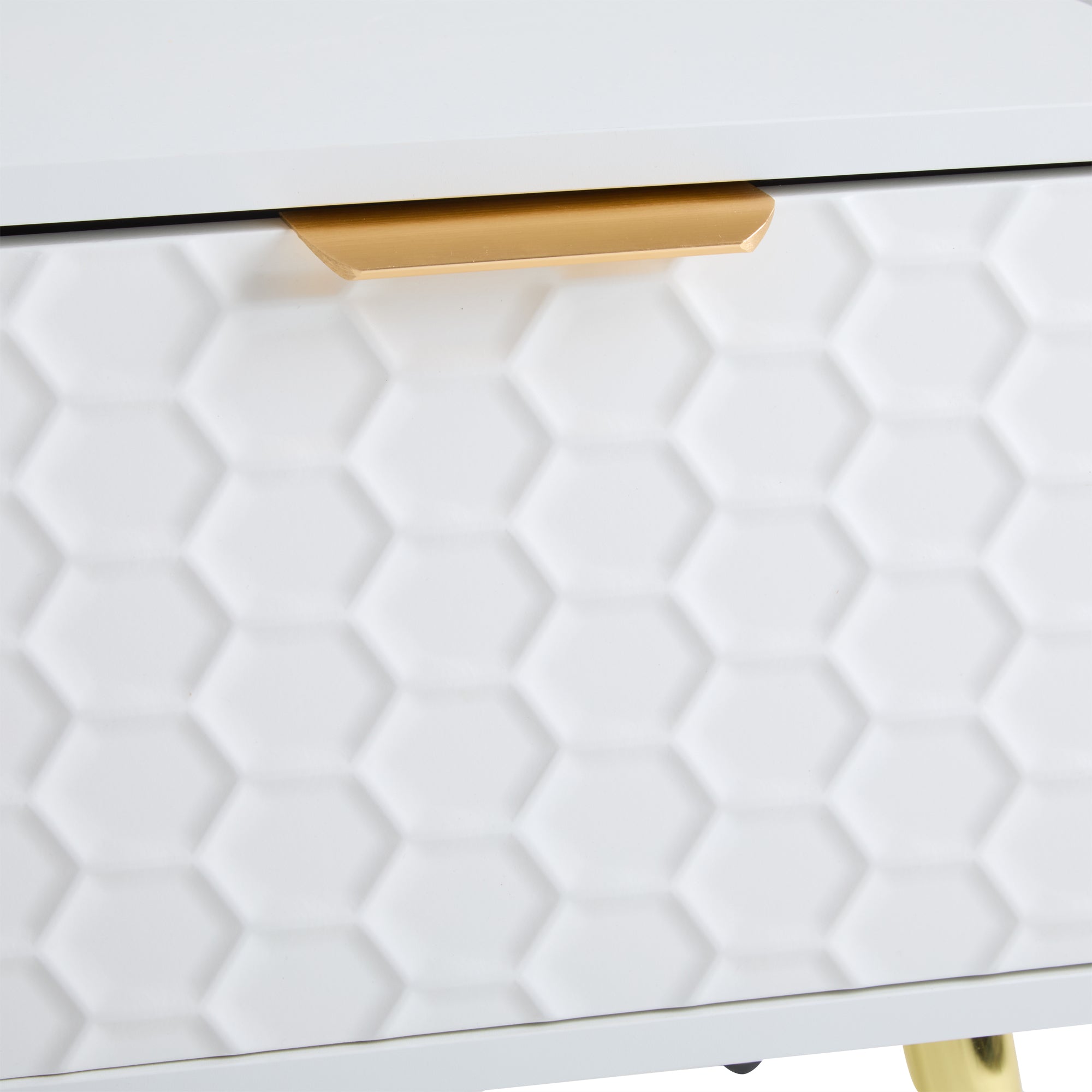 Logidon White TV Stand with Honeycomb Pattern and Storage Space for up to 80 Inches