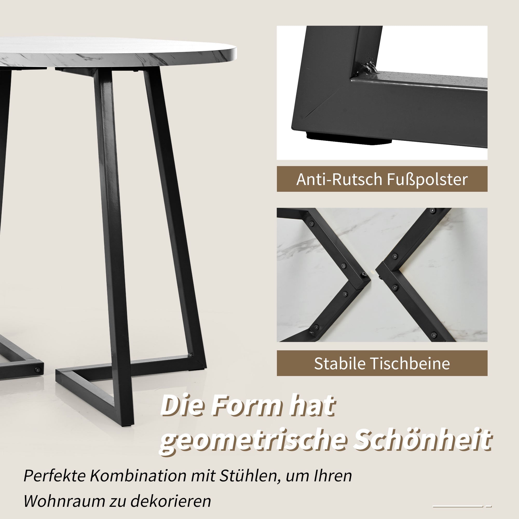 Logidon Ronde Eettafel Wit Zwart MDF Marmer Patroon 80 cm