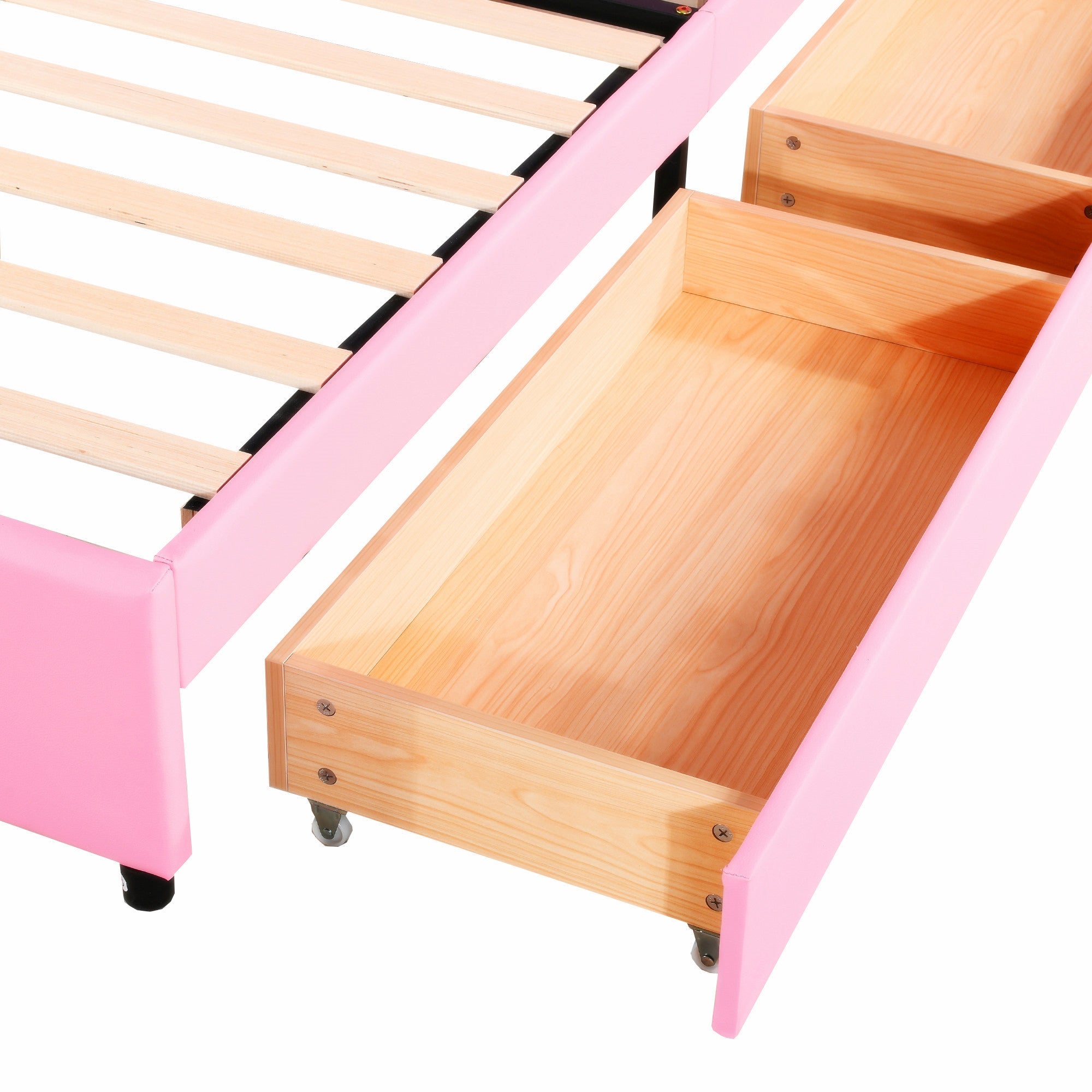Logidon kinderbed roze 90x200 gestoffeerd bed met LED verlichting