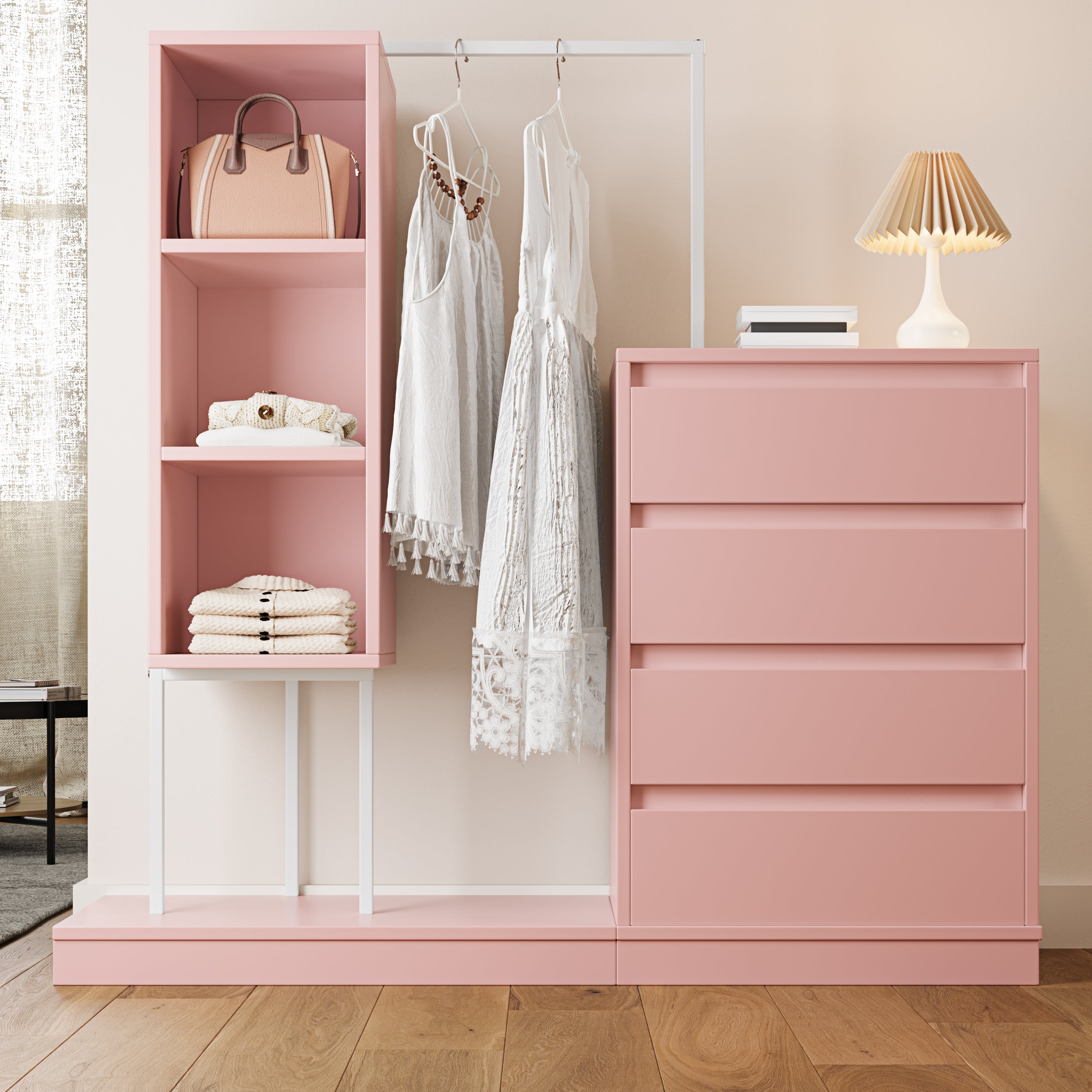 Logidon Kledingkast Roze 140x40x135 cm met lades en roede