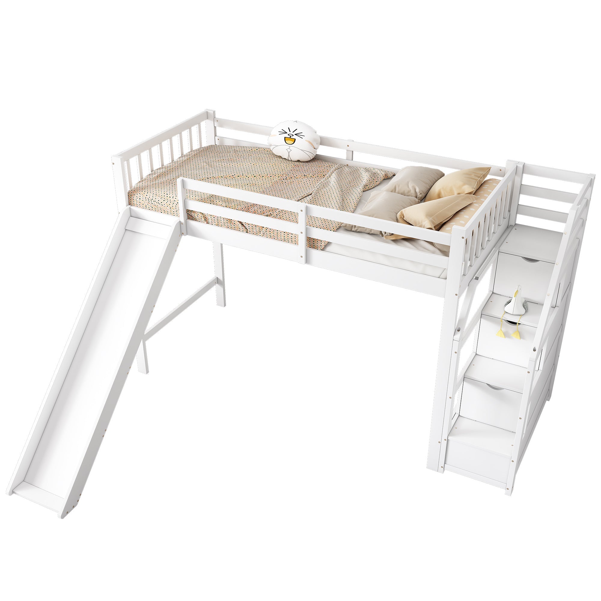 Logidon hoogslaper 90x200 cm met glijbaan en opbergladder wit EN747