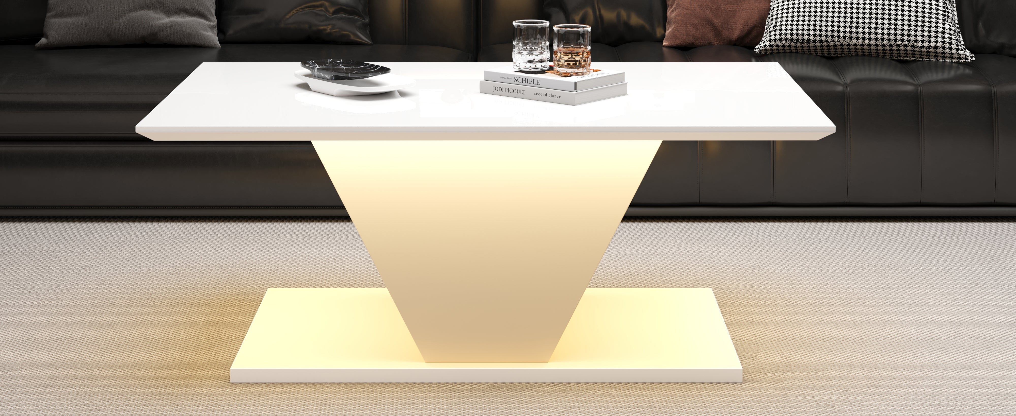 Logidon V-vorm salontafel wit hoogglans LED verlichting 100x50x46 cm