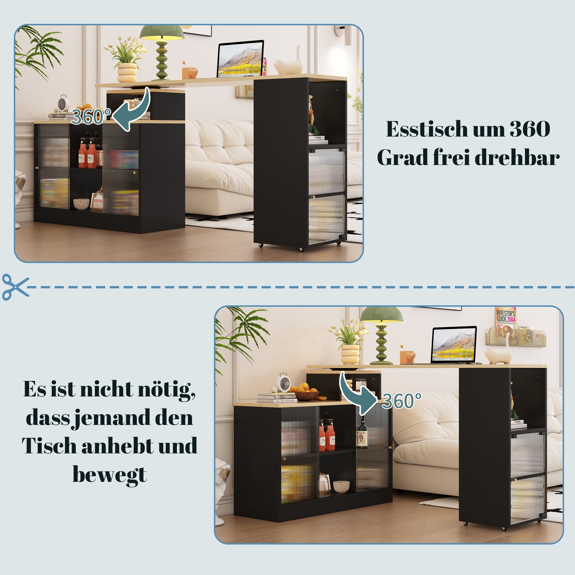 Logidon Uitschuifbare bartafel met opbergruimte Zwarte moderne bartafel