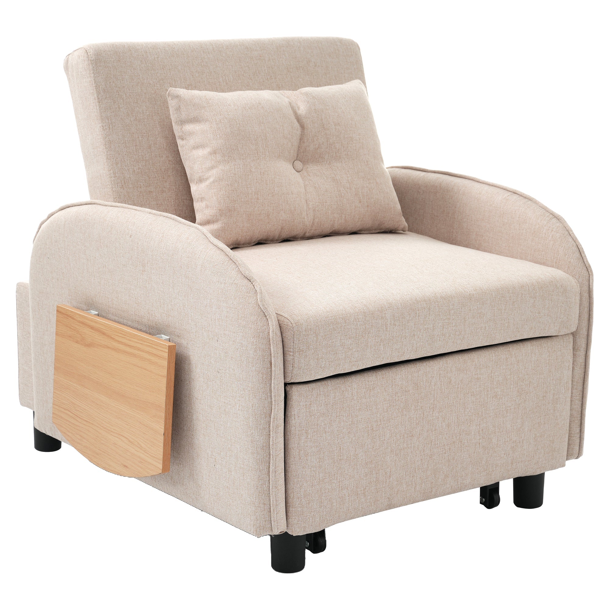 Logidon 3-in-1 slaapbank beige uitschuifbaar eenpersoonsbed ligstoel fauteuil