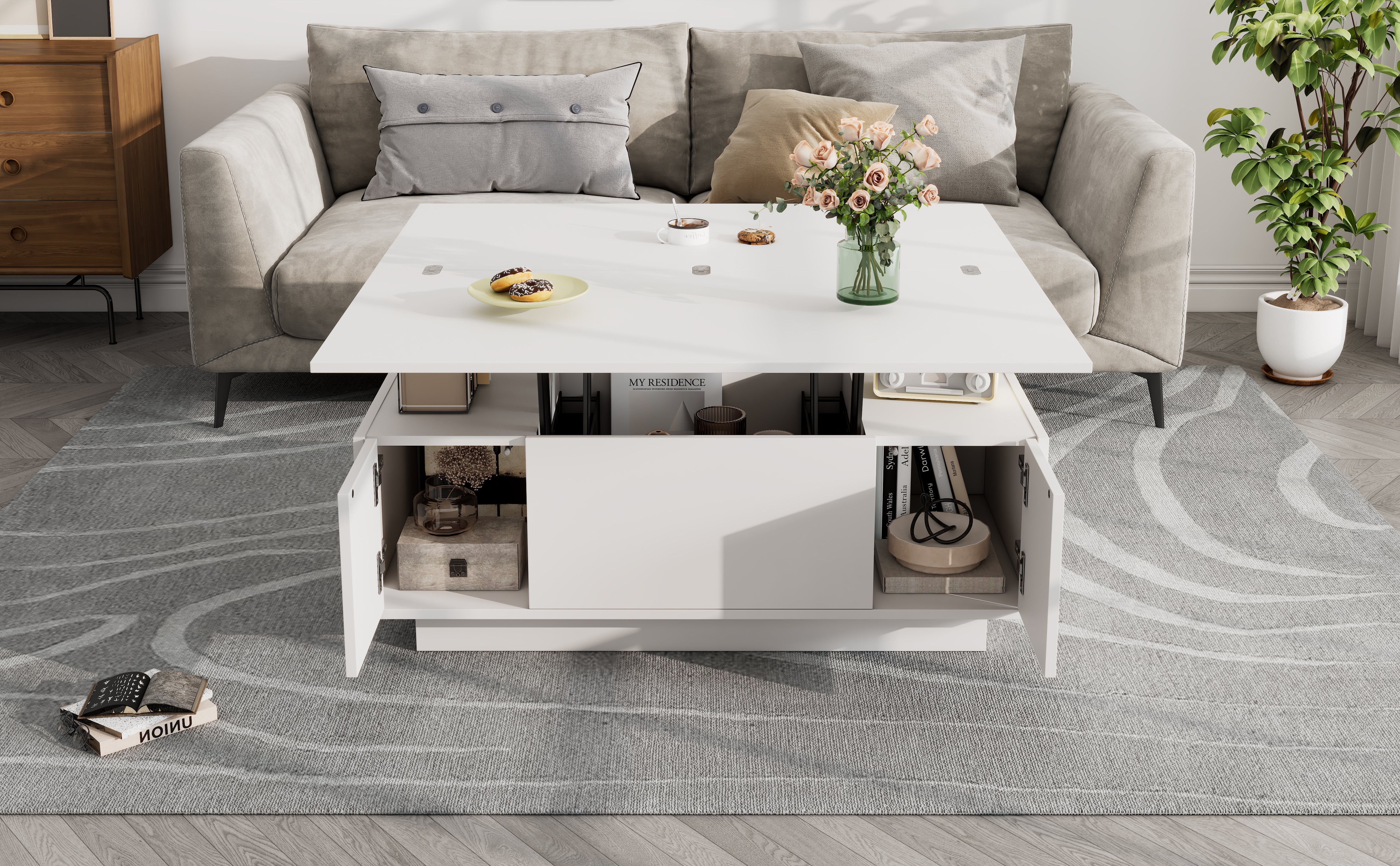 Logidon moderne salontafel met dubbel hefmechanisme, opbergruimte