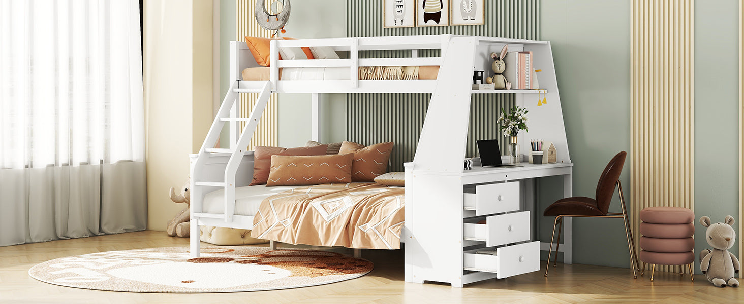Logidon Bunk Bed 90x200 and 140x200 with Table and Storage Space White