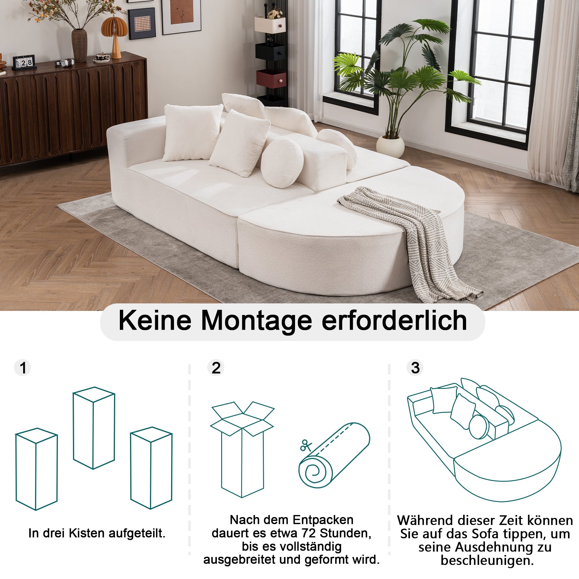 Logidon Modulaire Cloud Sofa 5-zits fluwelen wit fluweel, geen montage