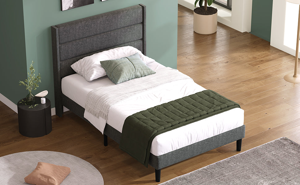 Logidon gestoffeerd bed 90x200 cm grijs linnen modern design