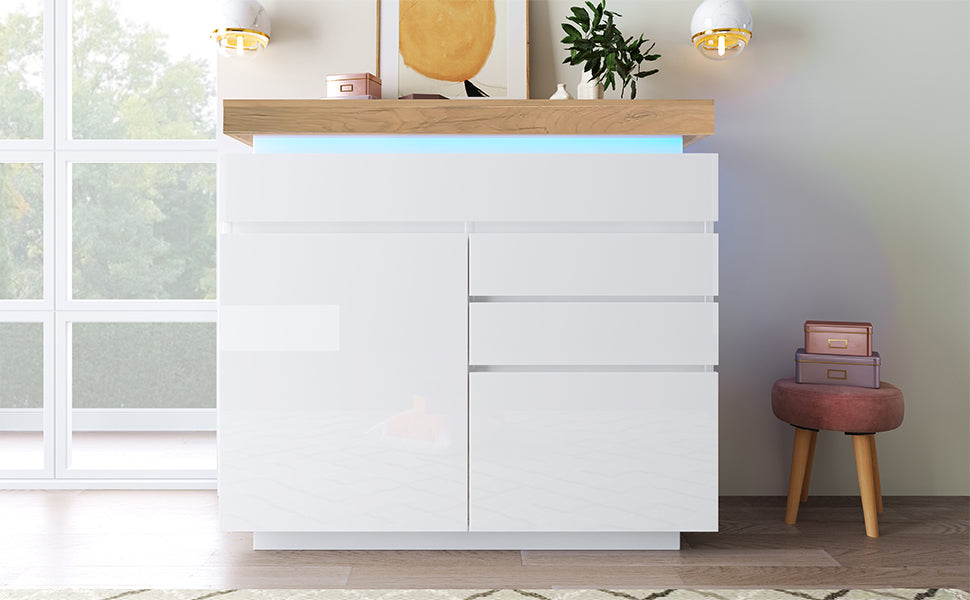 Logidon high gloss chest of drawers white LED lighting app control 2 doors