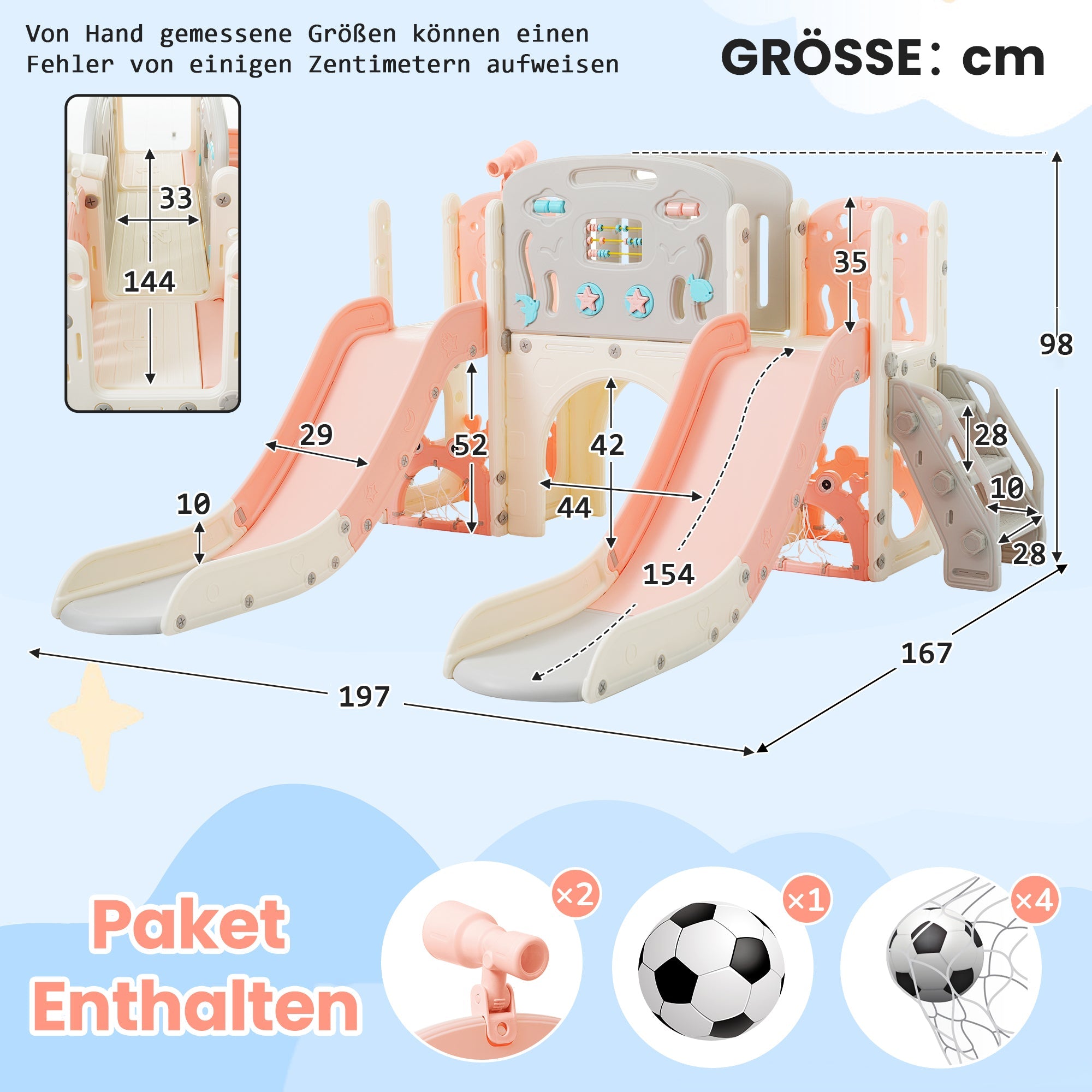 Logidon 8-in-1 kinderspeeltuin vrijstaande glijbaan met roze zeedieren