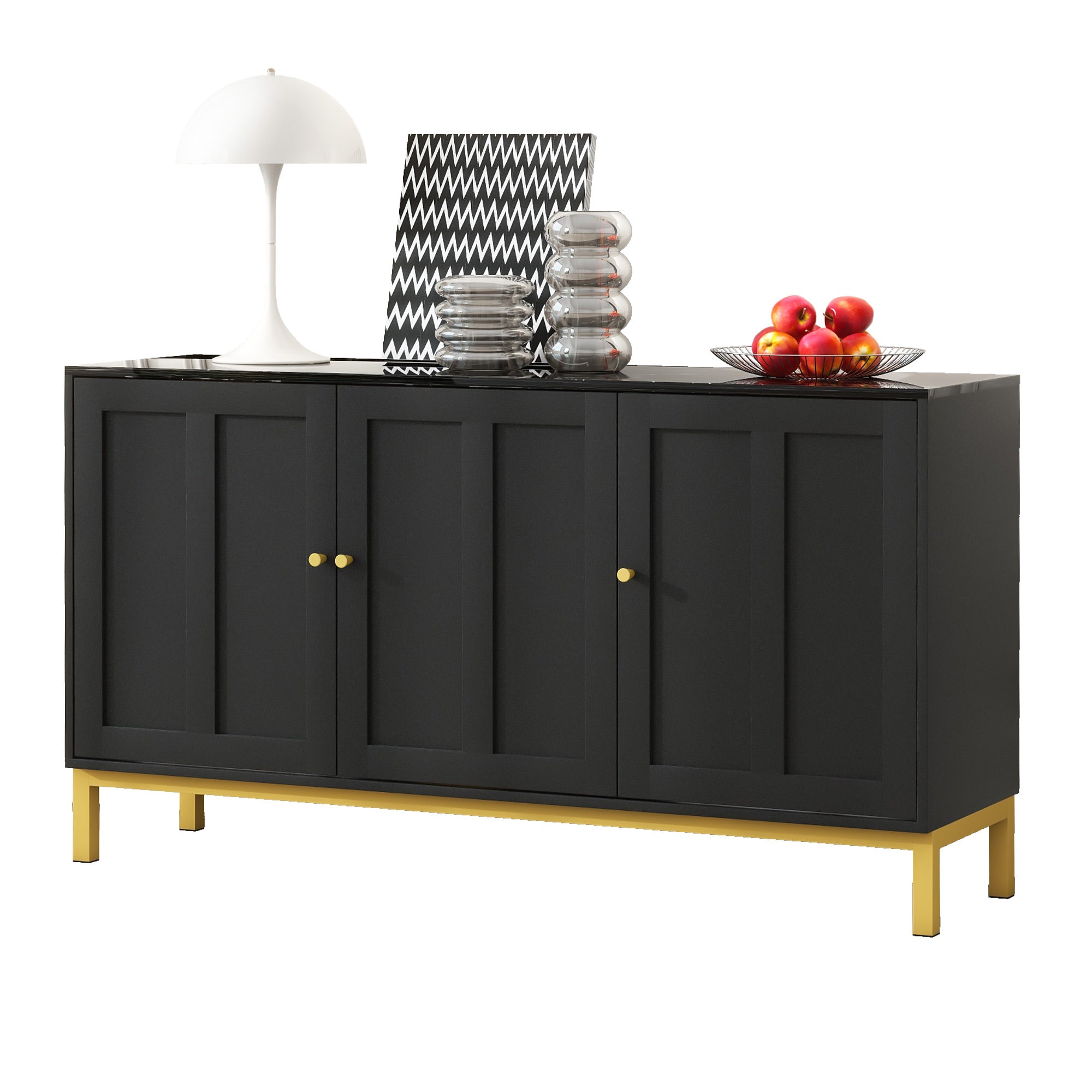 Logidon dressoir 3 deuren zwart MDF met marmerlook 140x40x78