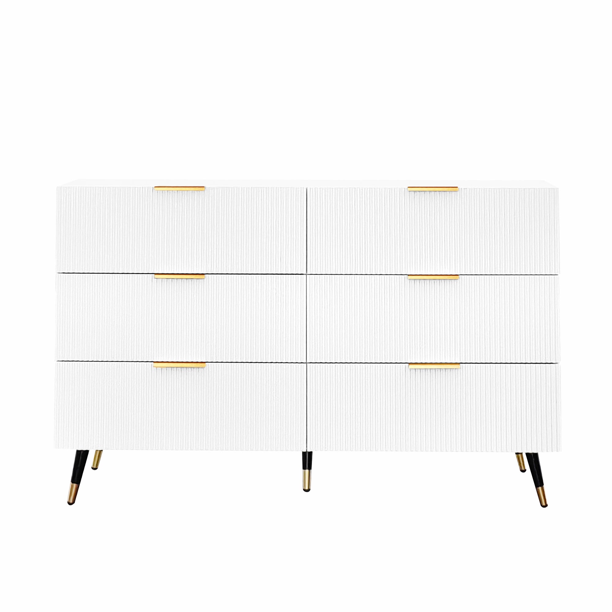 Logidon Elegant sideboard white 120x40x77 cm 6 drawers gold accents