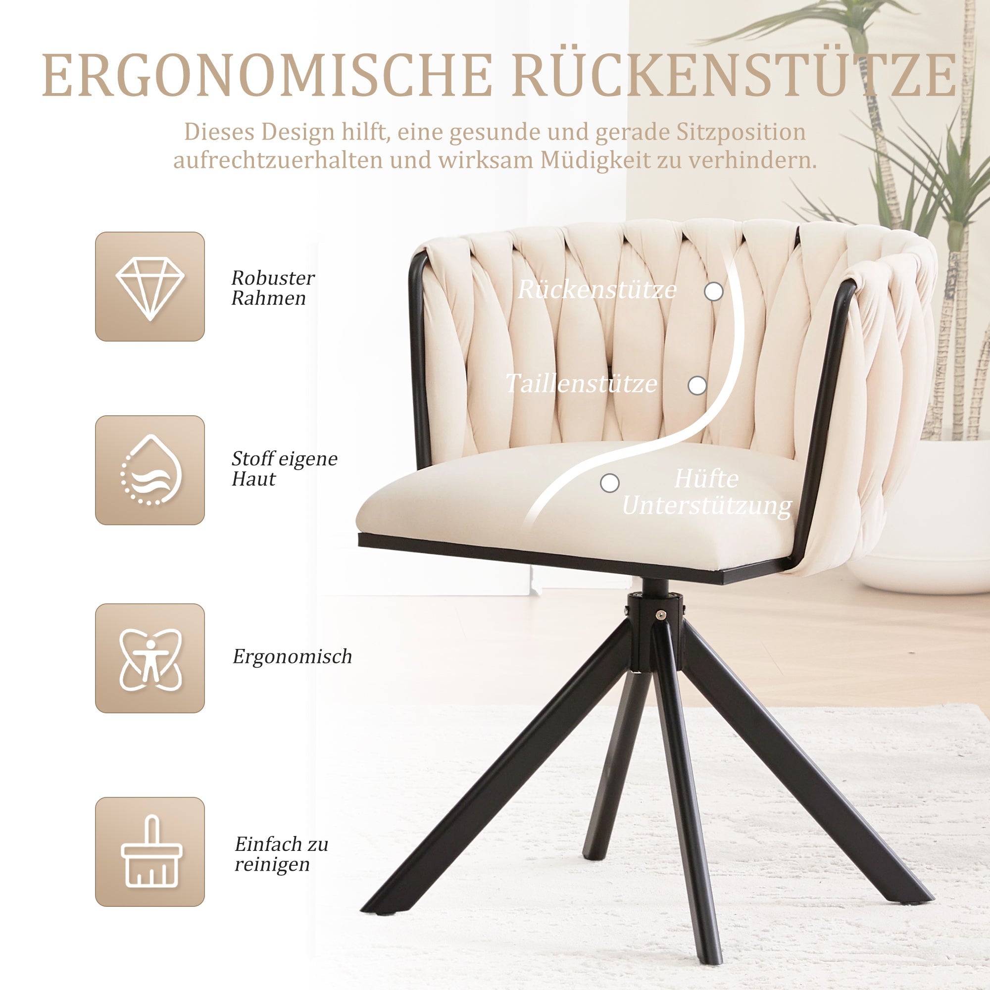Logidon velours fauteuils met 180 graden draaifunctie, set van 2 Ivoor