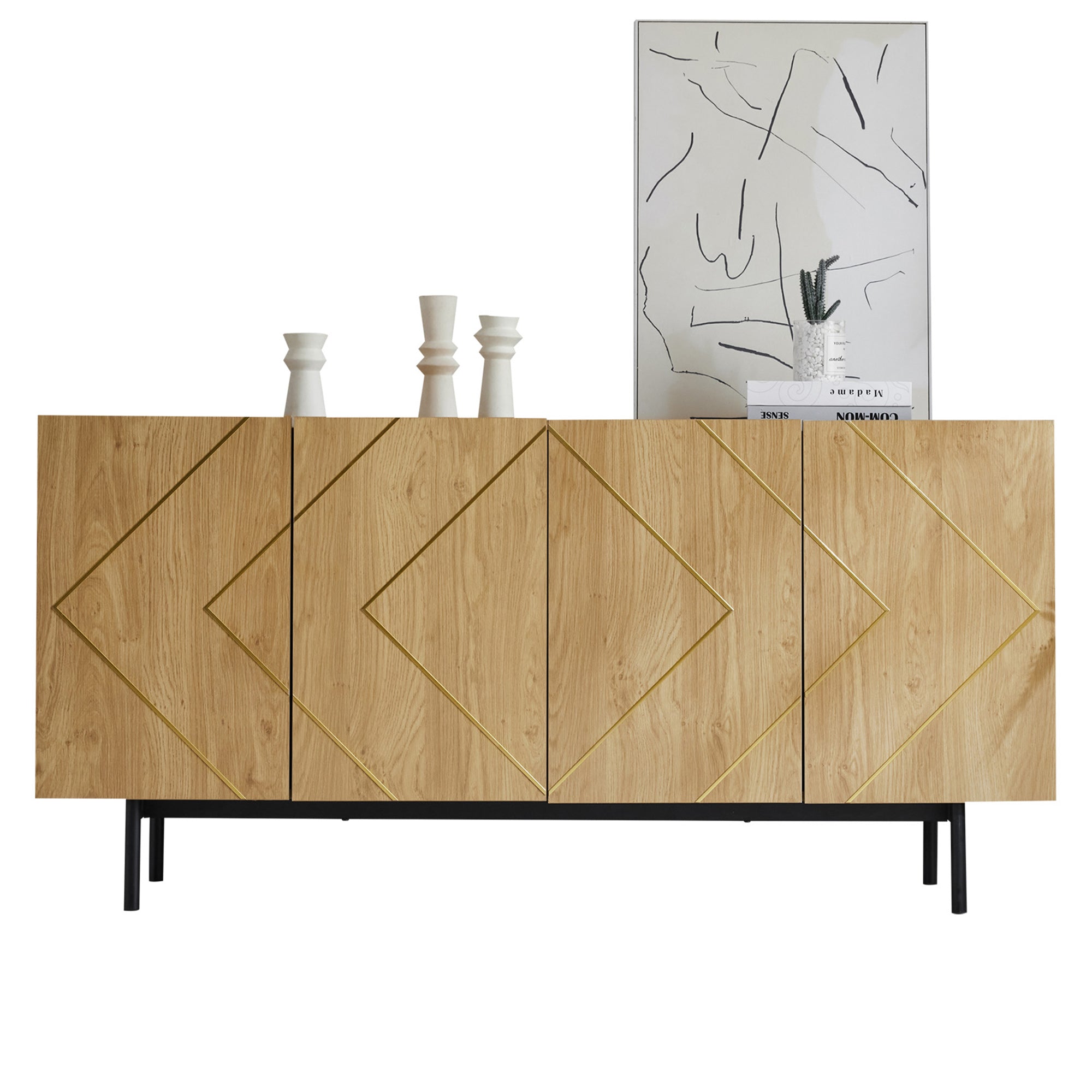Logidon dressoir naturel hout met metalen inleg en 4 deuren 160 x 40 cm
