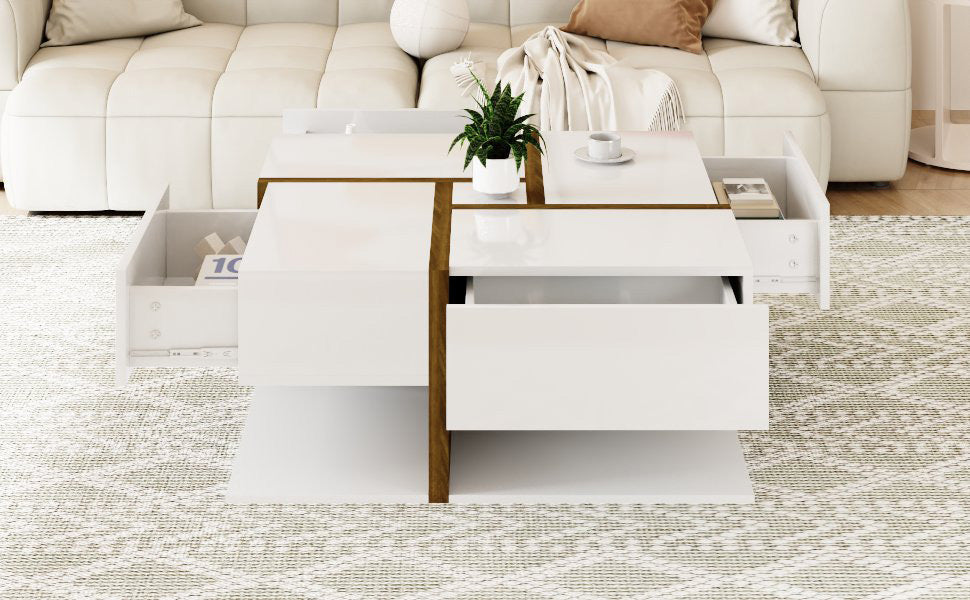 Logidon hoogglans salontafel wit met vier lades 78x78 cm