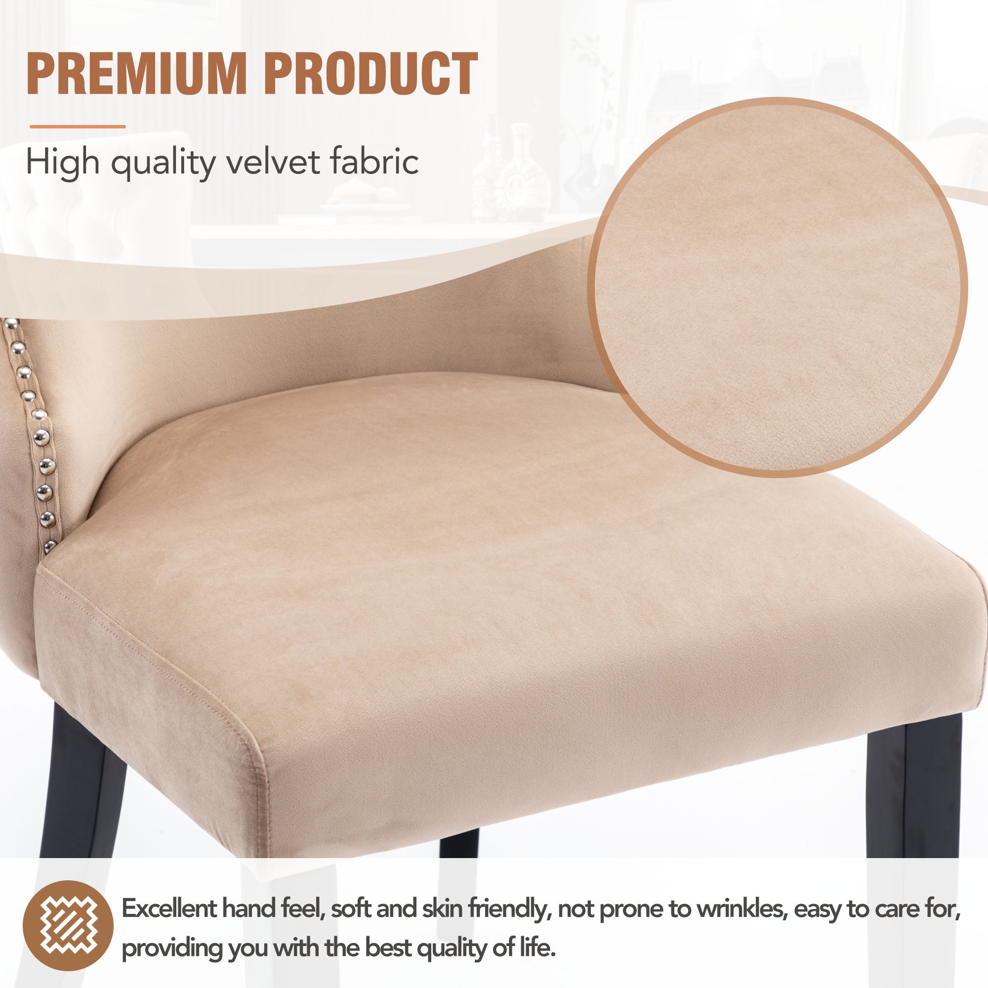 Logidon fluwelen eettafelstoel beige massief hout 1,20 meter knoopquilt